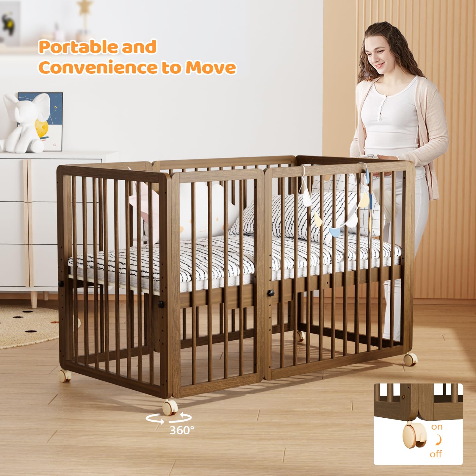 JOYMOR Wood 8-in-1 Convertible Crib with 2" Mattress