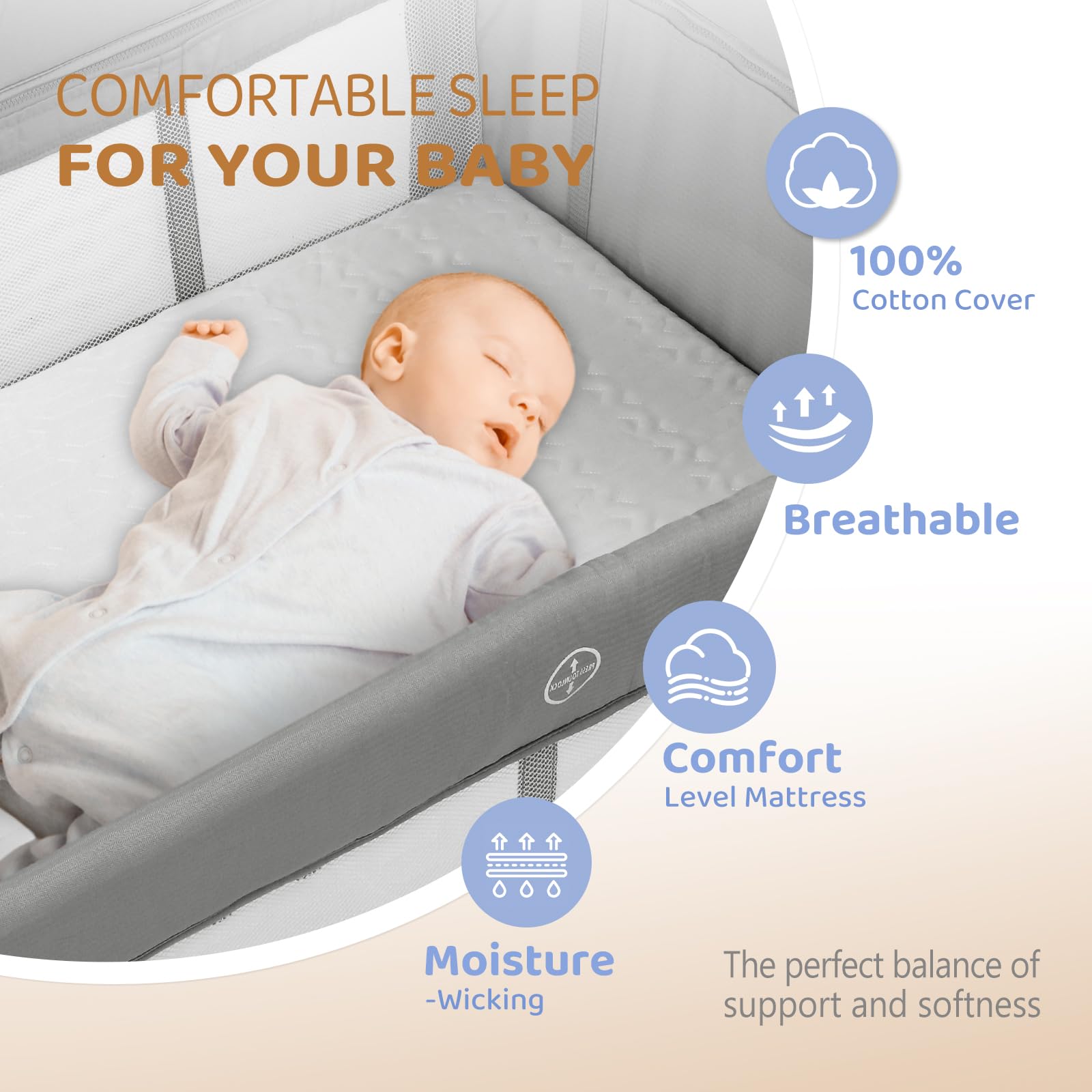 JOYMOR 7 In 1 Baby Bassinet Bedside Sleeper with Changing Table