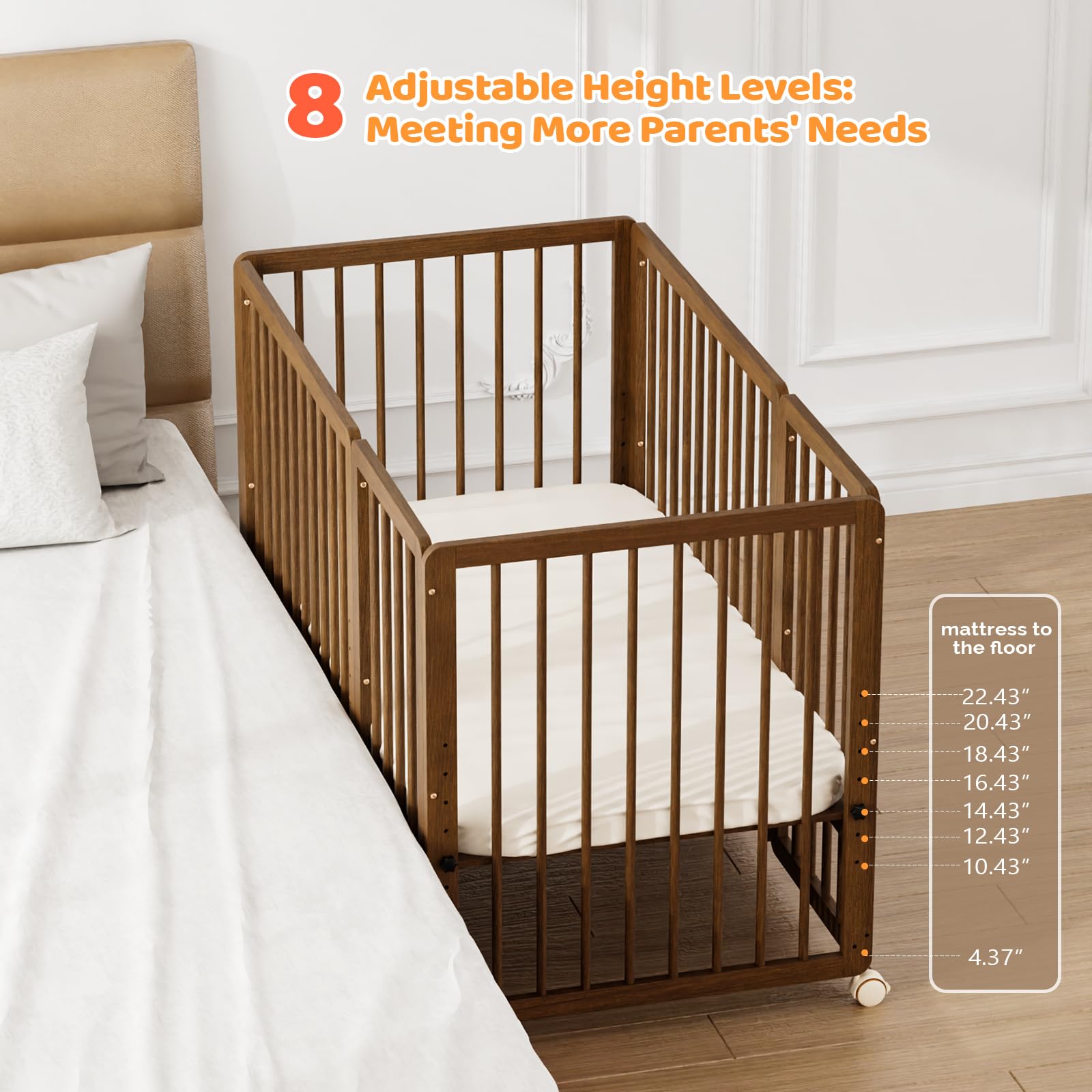 JOYMOR Wood 8-in-1 Convertible Crib with 2" Mattress