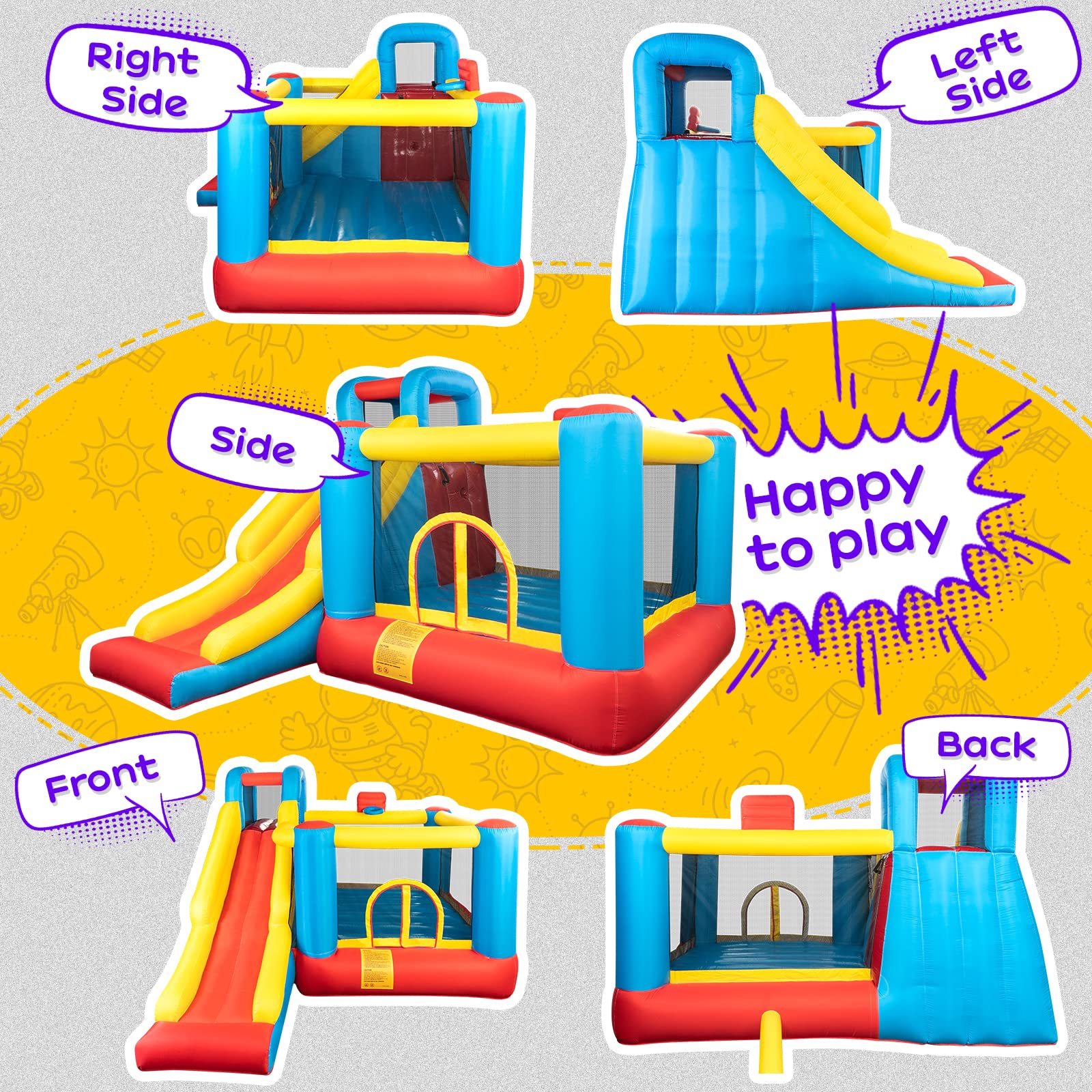 JOYMOR Inflatable Slide Bounce Castle House with Air Blower for Kids