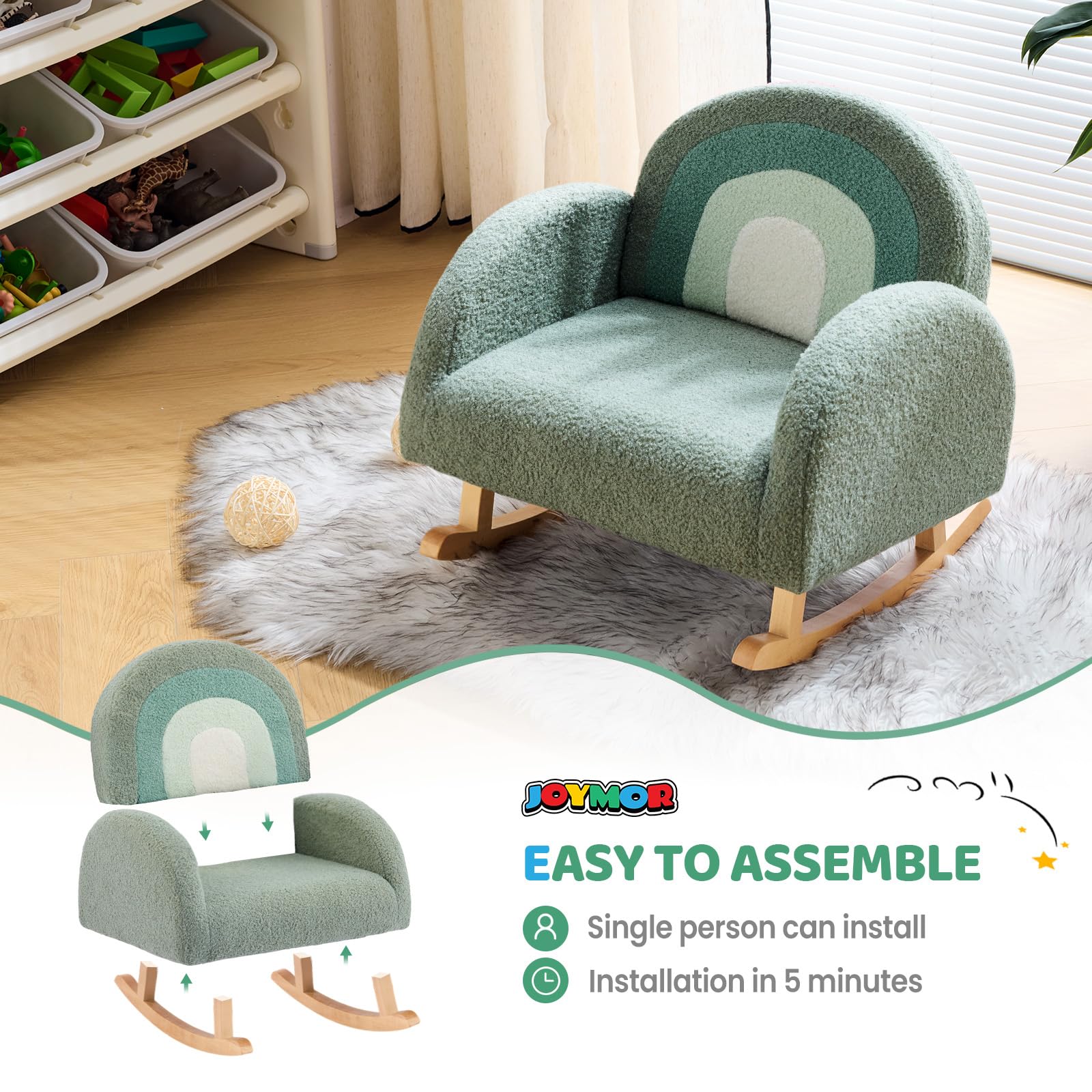 JOYMOR Kids Sofa Toddler Rocking Chair with Teddy Fleece