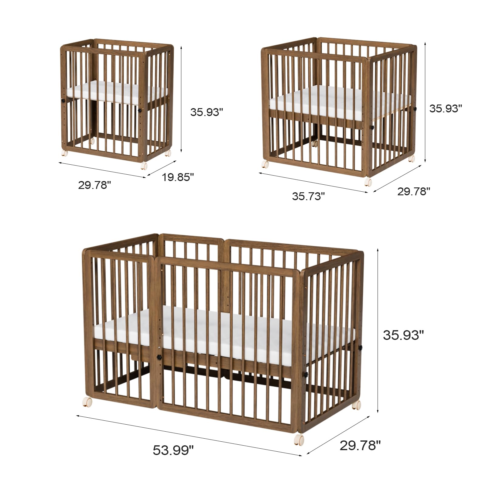 JOYMOR Wood 8-in-1 Convertible Crib with 2" Mattress