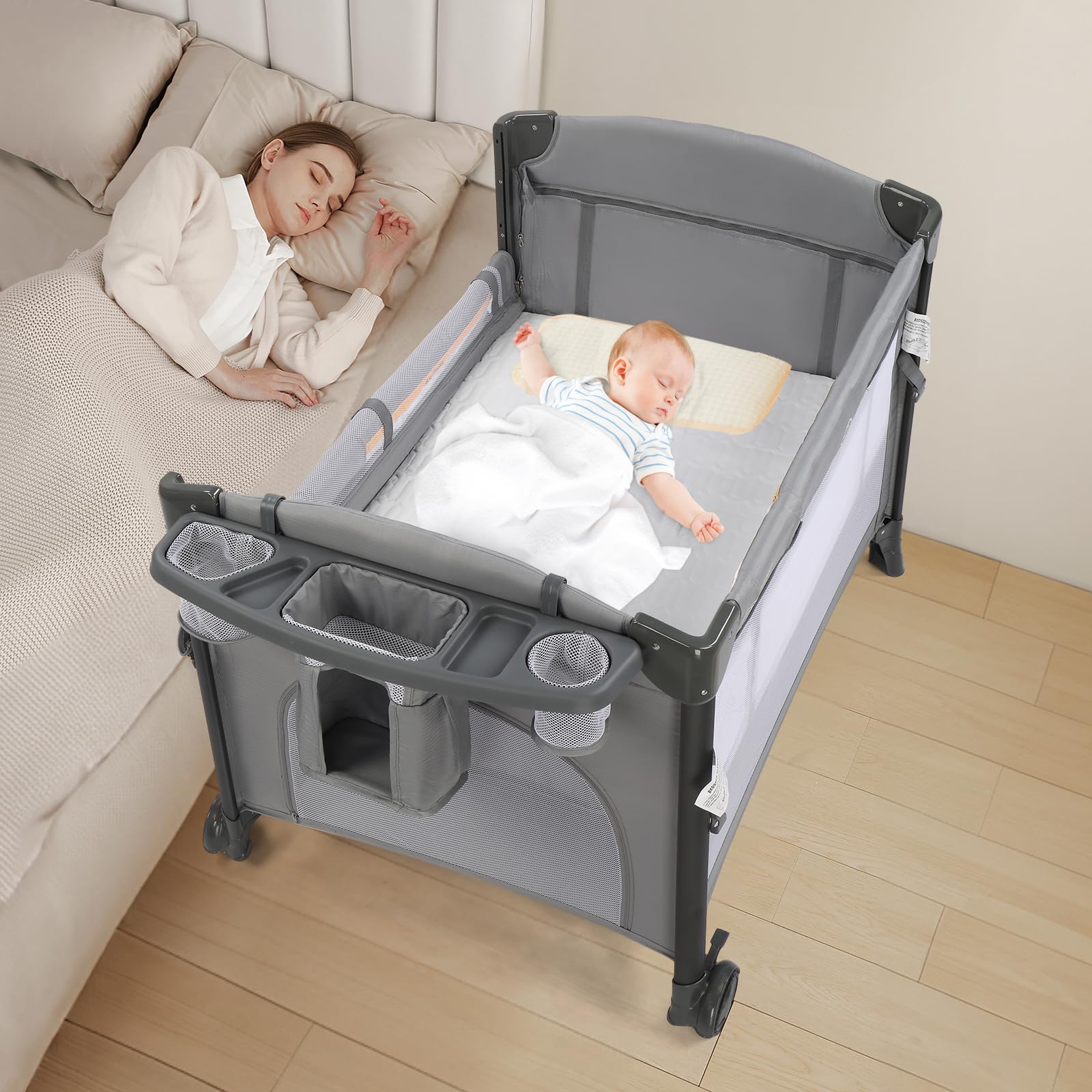 JOYMOR Twin Baby Bassinet Bedside Crib Sleeper Nursery