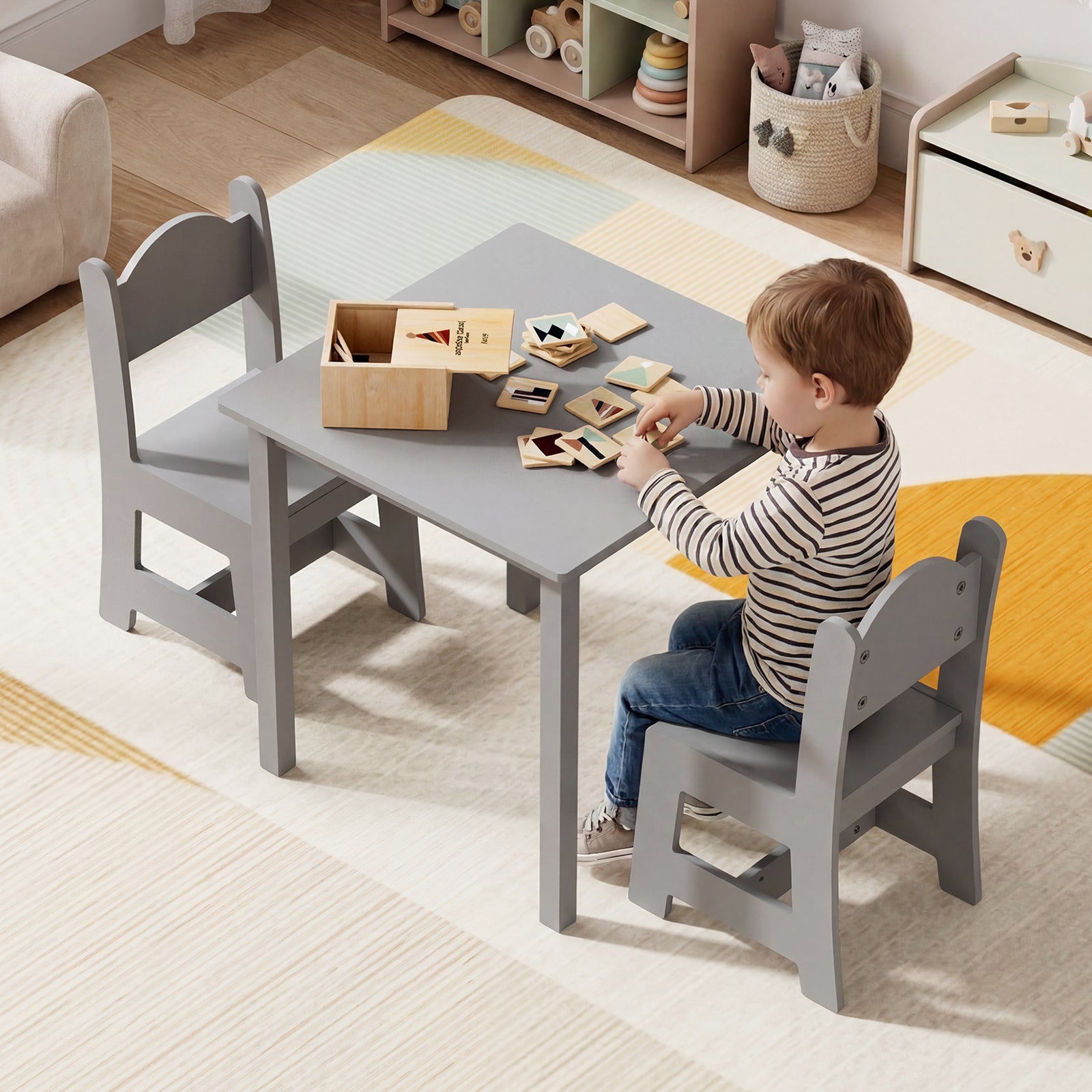 JOYMOR Toddler Table and Chair Set Wooden Activity Table