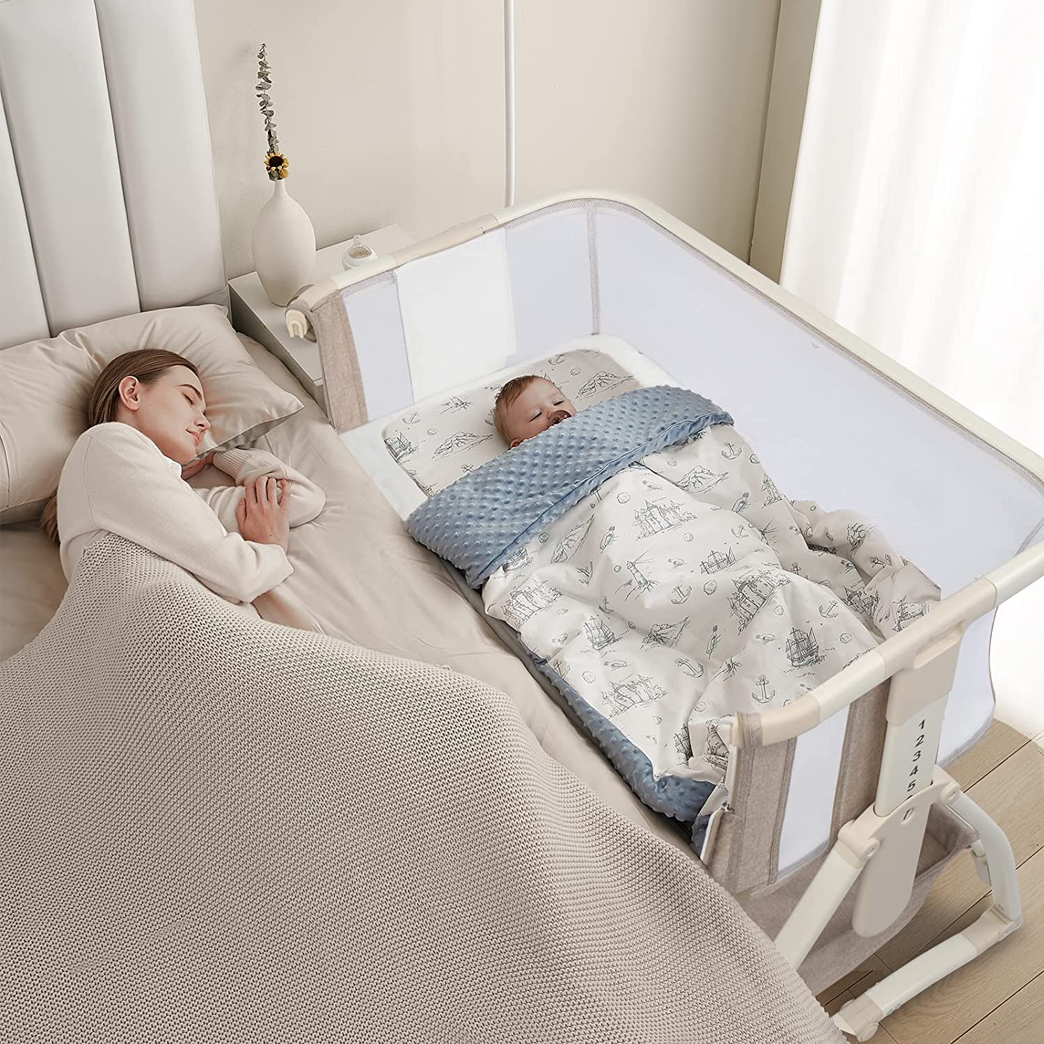 JOYMOR Adjustable Baby Bassinet Bedside Sleeper with Mattress
