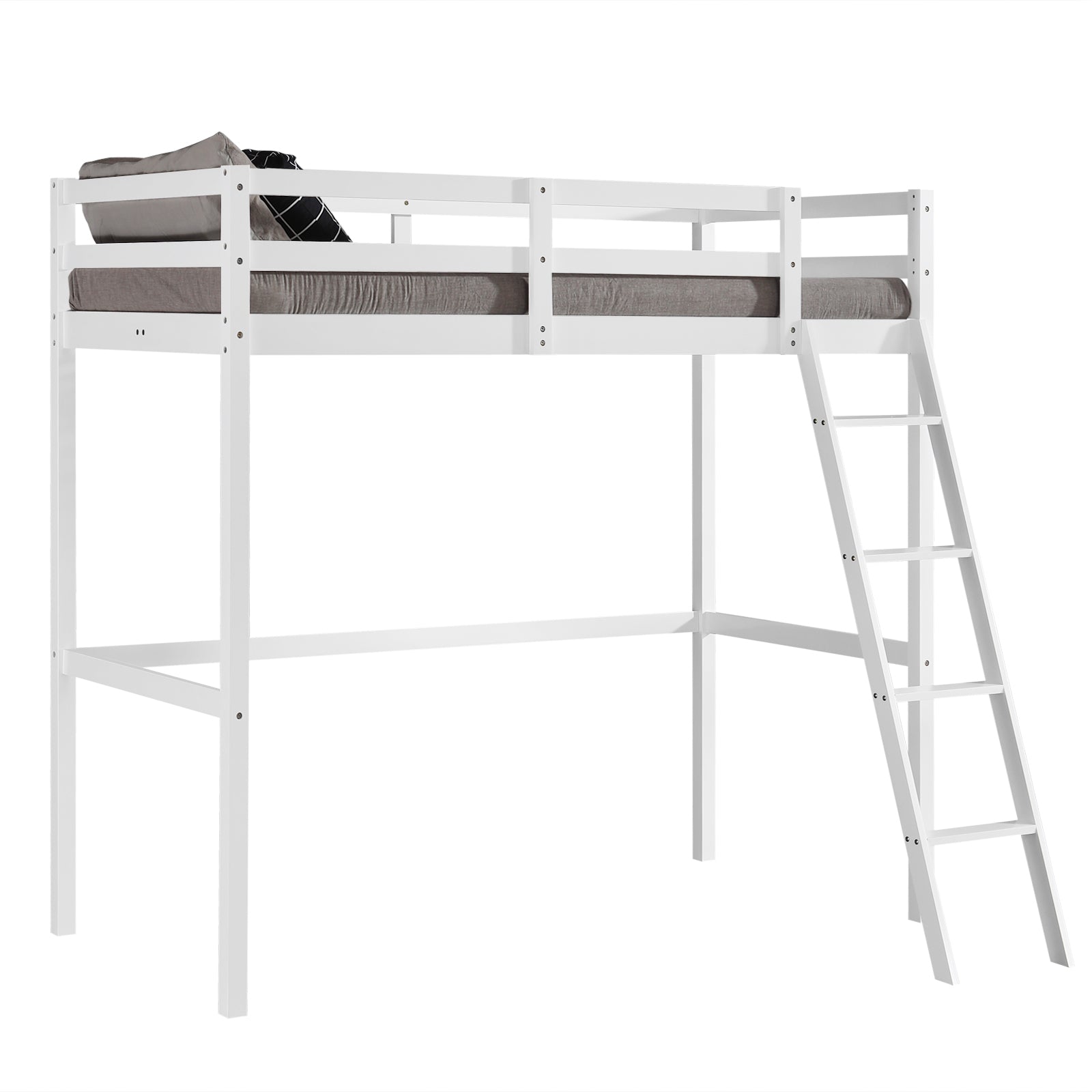 JOYMOR Kids Wooden High Loft Bed Twin Bed Frame