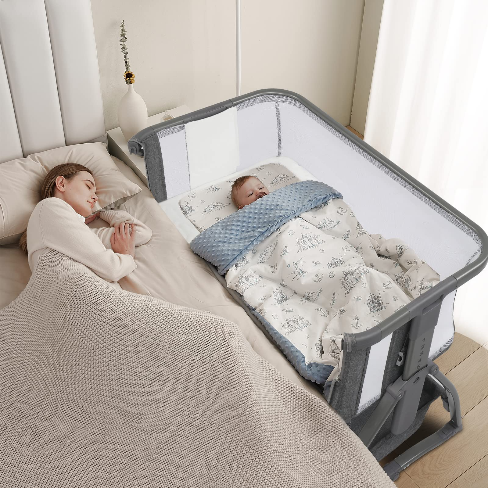 JOYMOR Adjustable Baby Bassinet Bedside Sleeper with Mattress