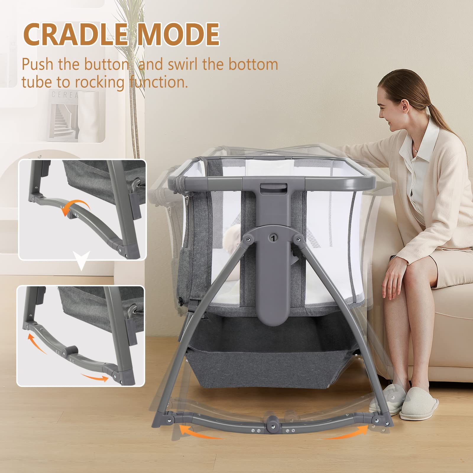 JOYMOR Adjustable Baby Bassinet Bedside Sleeper with Mattress