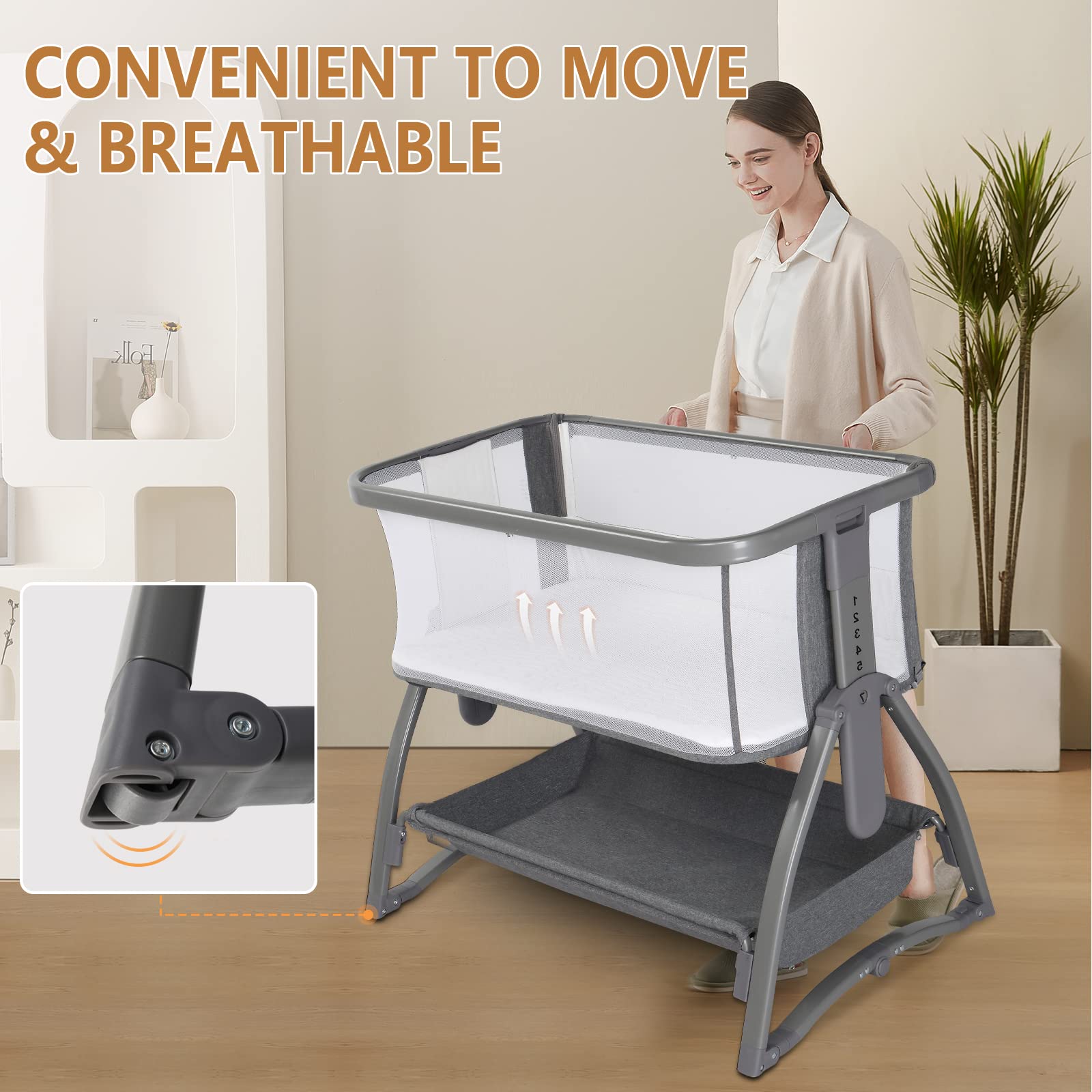 JOYMOR Adjustable Baby Bassinet Bedside Sleeper with Mattress