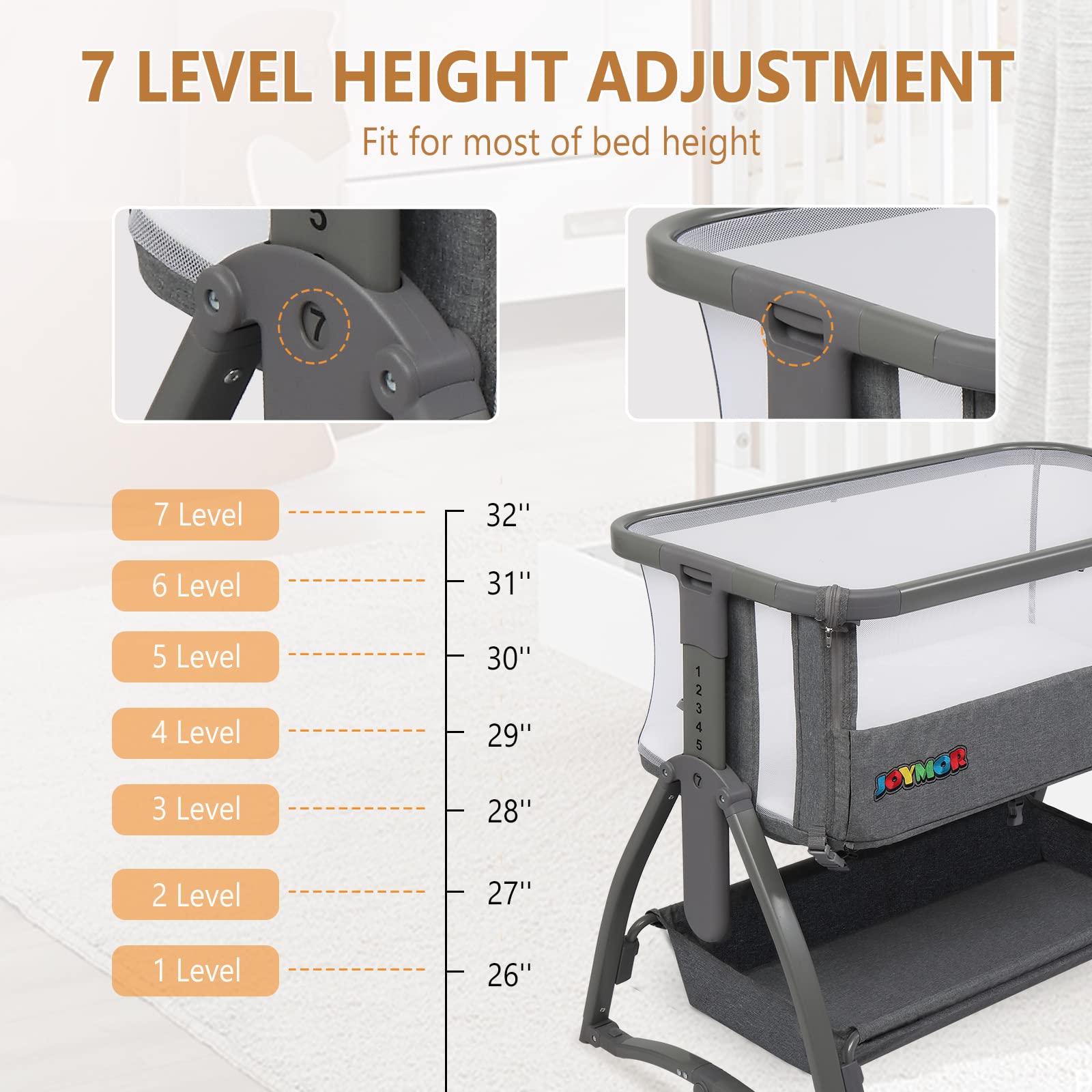 JOYMOR Adjustable Baby Bassinet Bedside Sleeper with Mattress