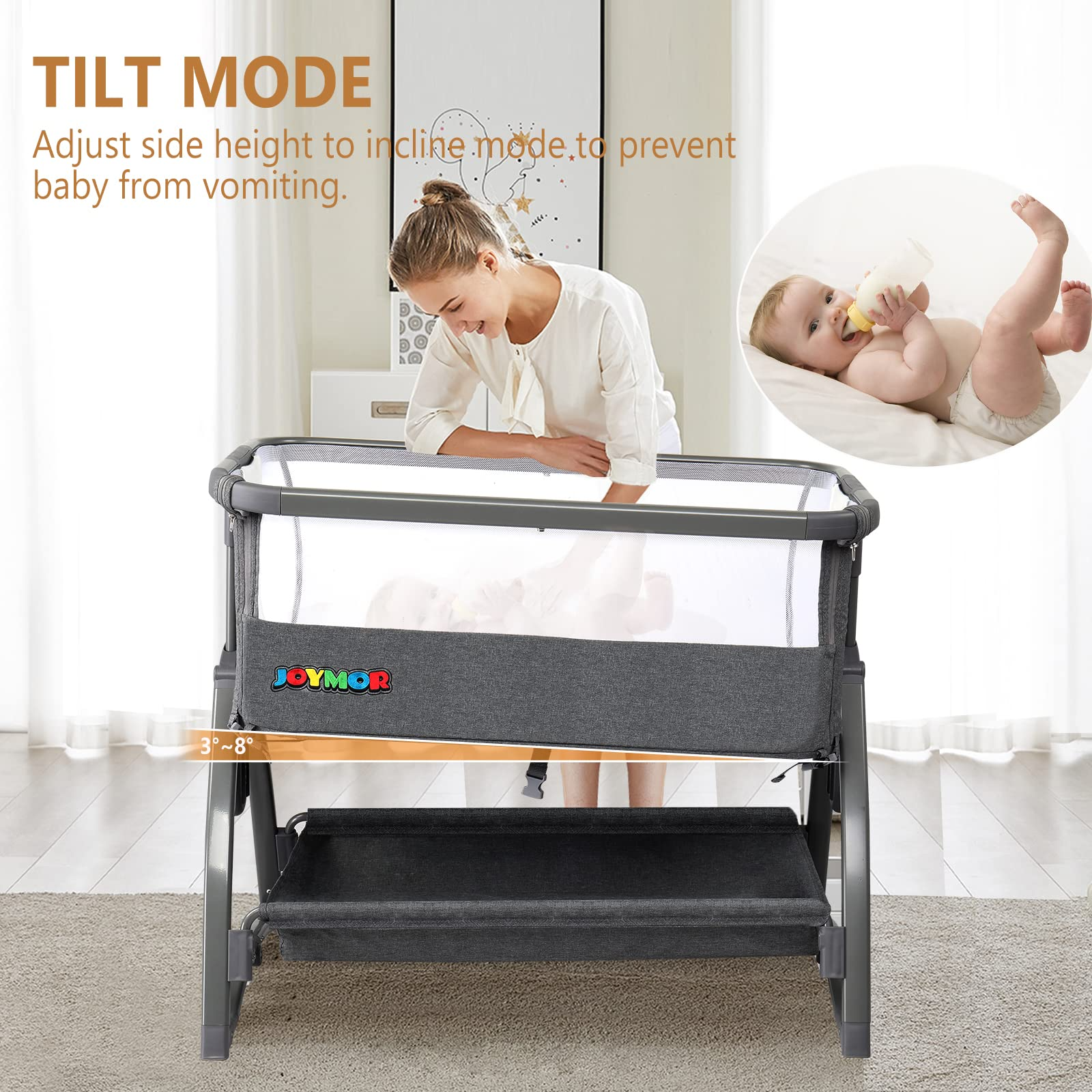 JOYMOR Adjustable Baby Bassinet Bedside Sleeper with Mattress