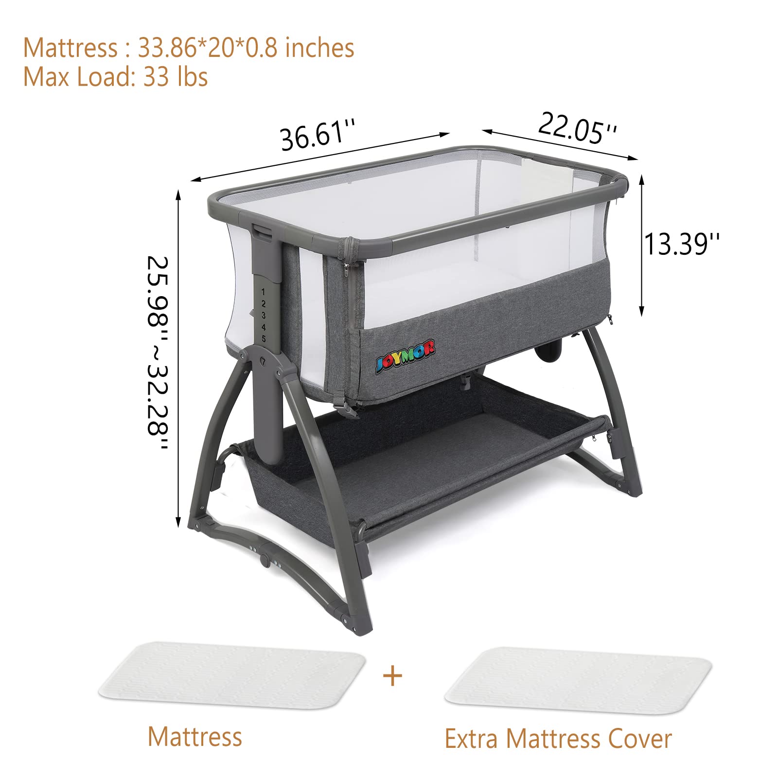 JOYMOR Adjustable Baby Bassinet Bedside Sleeper with Mattress