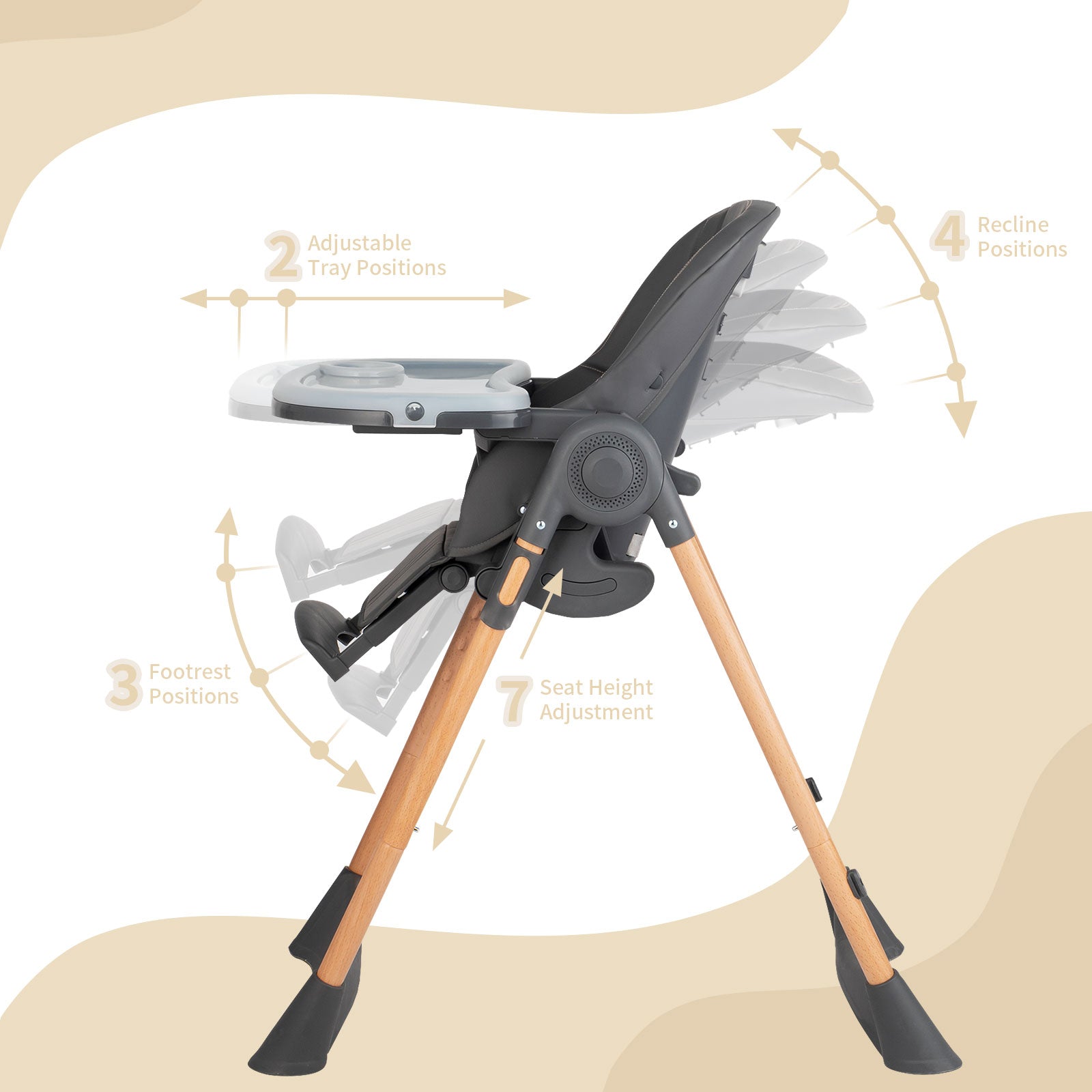 JOYMOR 4-in-1 Foldable Baby High Chair