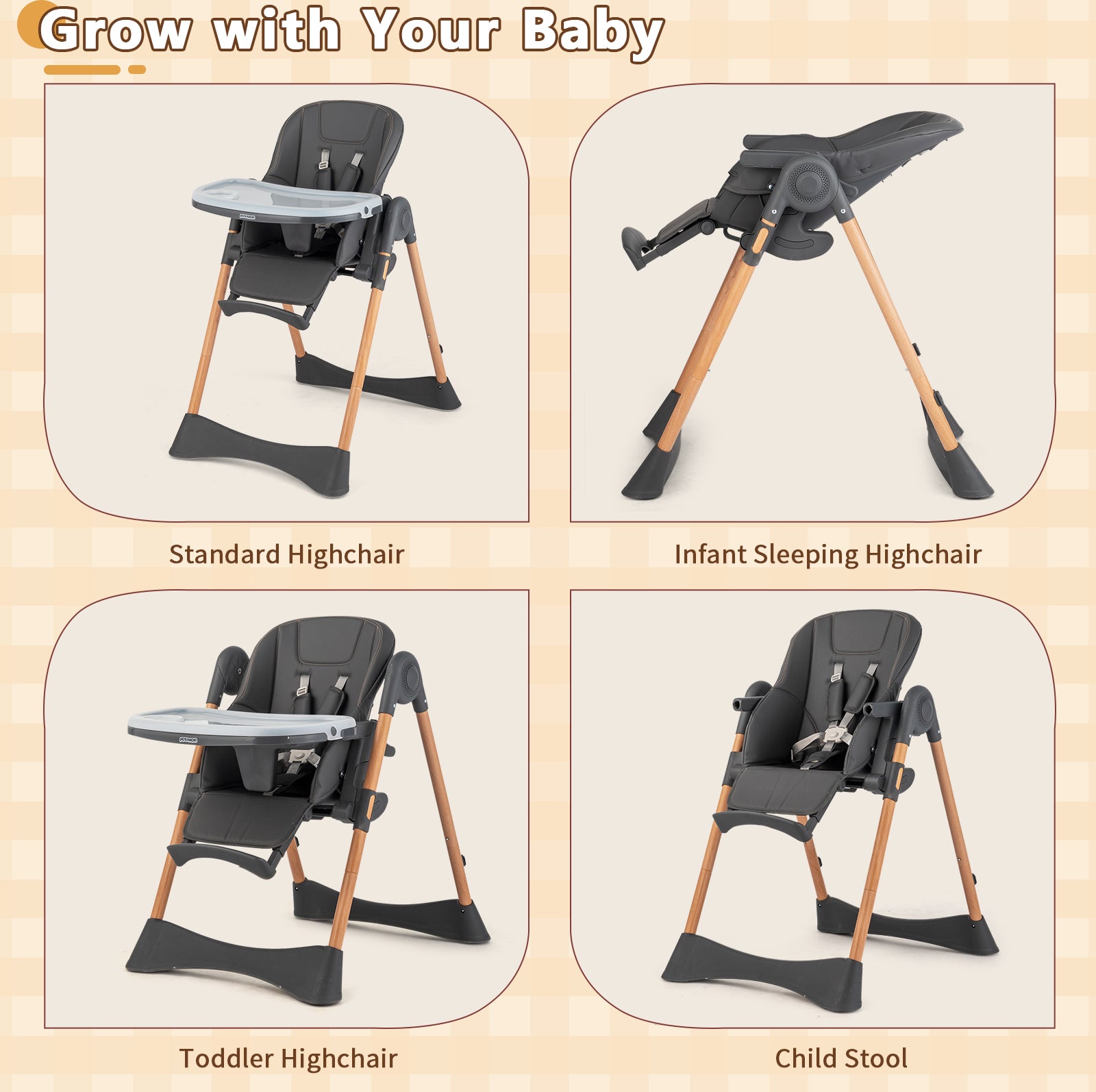 JOYMOR 4-in-1 Foldable Baby High Chair