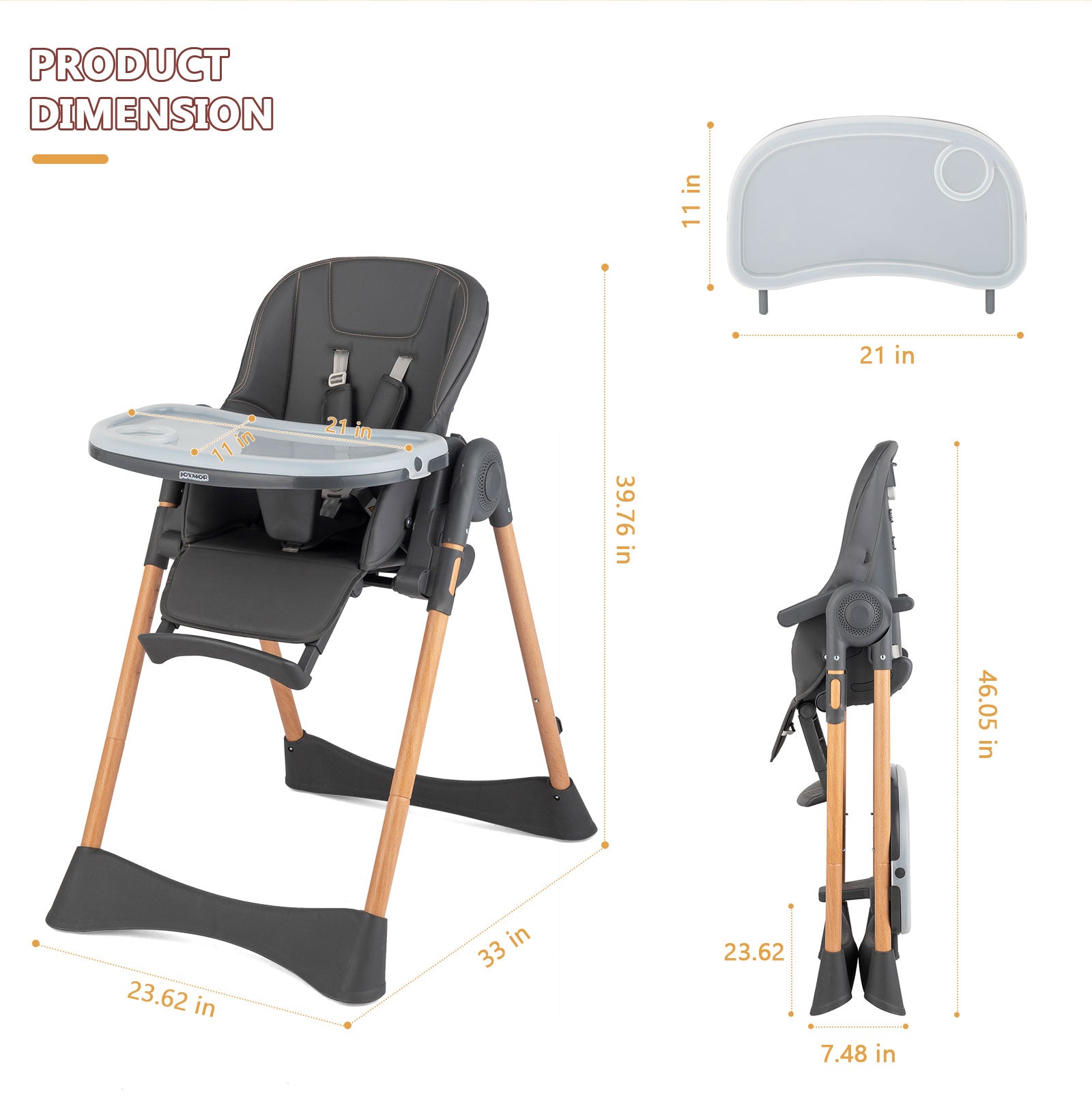 JOYMOR 4-in-1 Foldable Baby High Chair