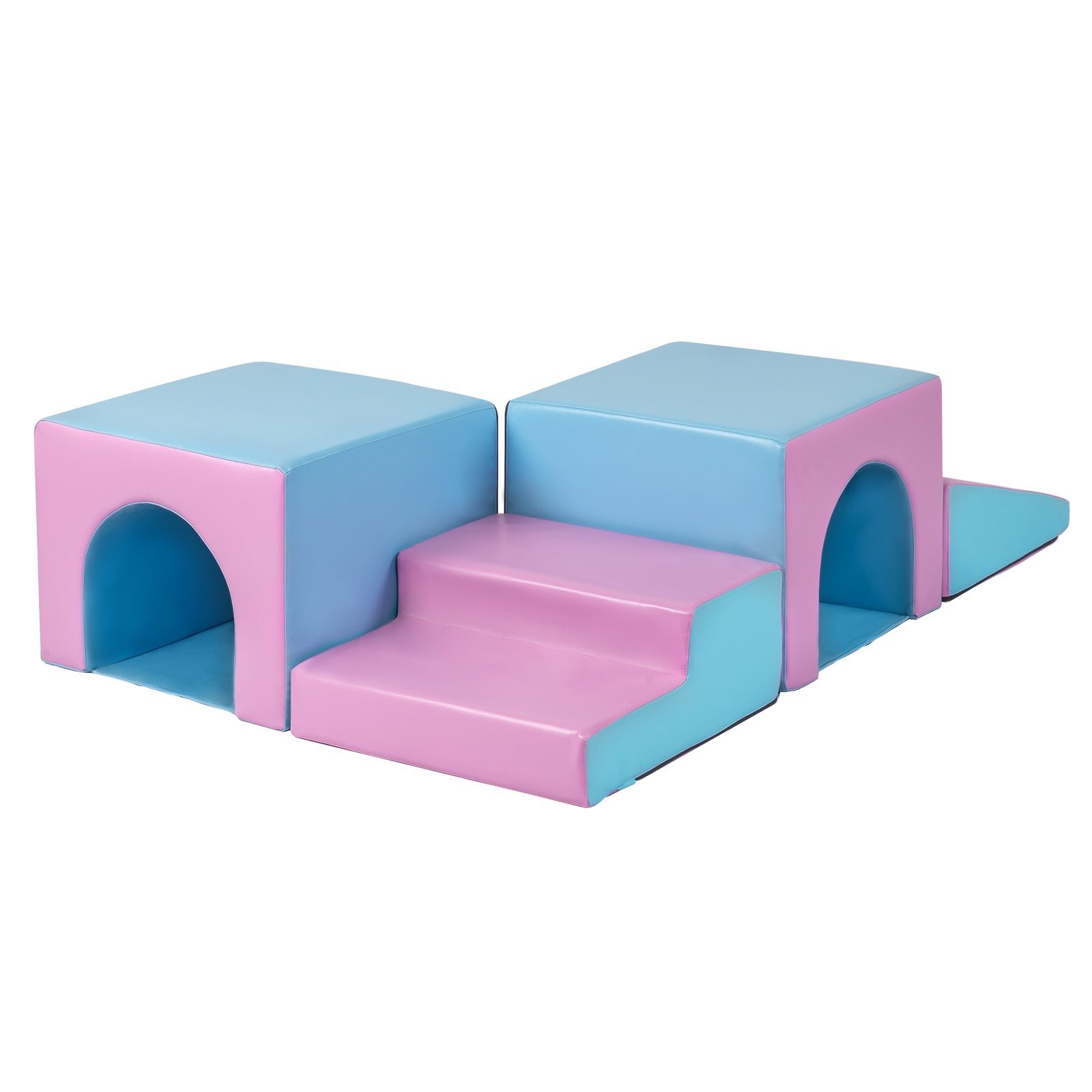 JOYMOR 4 Piece Soft Foam Climbing Blocks and Crawl Activity Playset Light Pink Blue