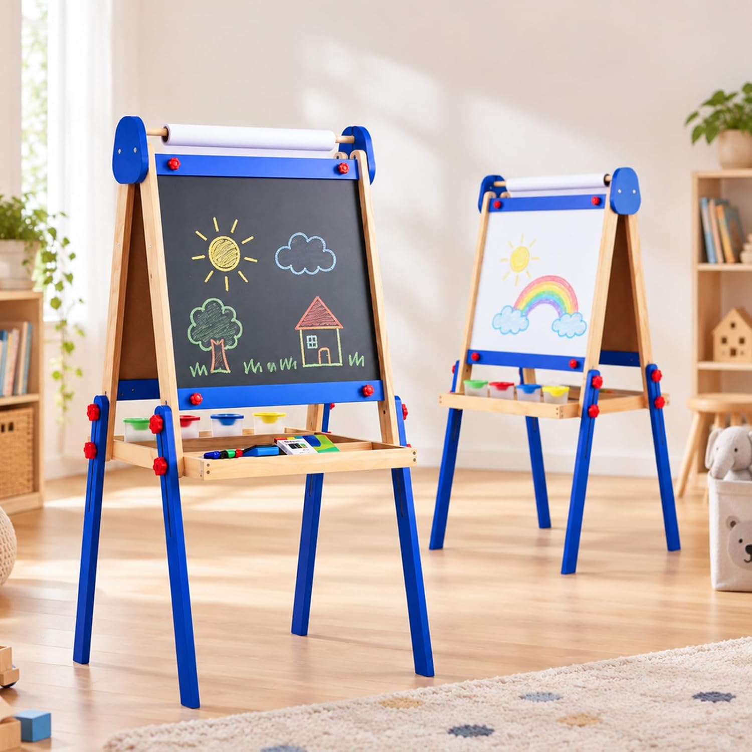 JOYMOR Wooden Easel for Kids Double-Sided Height Adjustable Painting