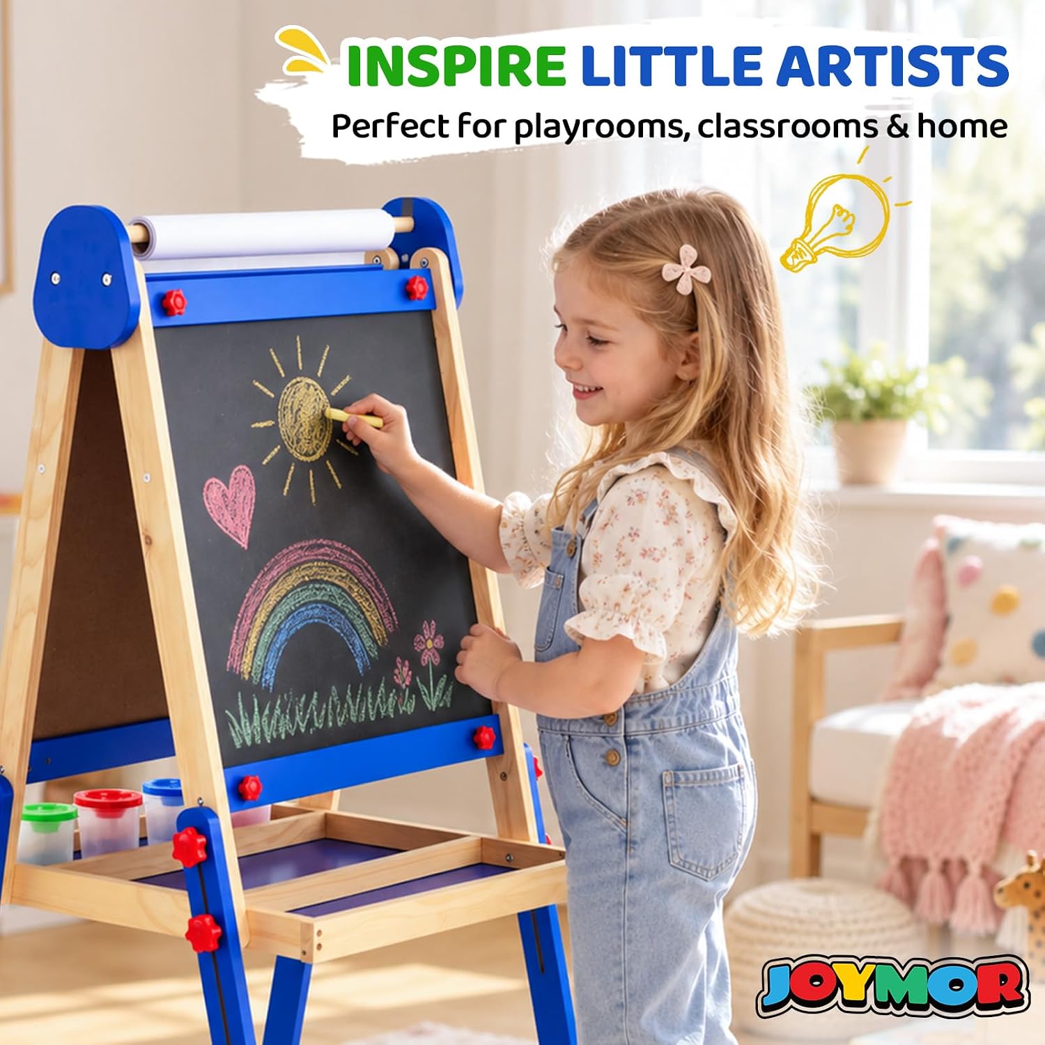 JOYMOR Wooden Easel for Kids Double-Sided Height Adjustable Painting