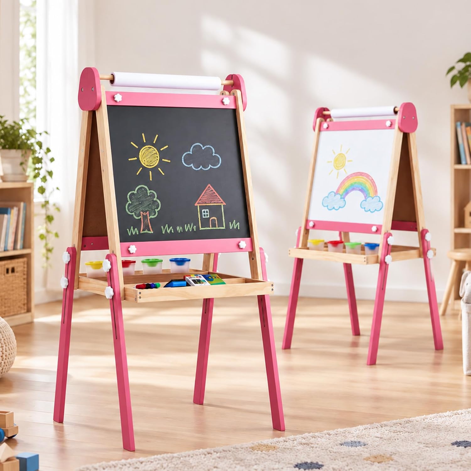 JOYMOR Wooden Easel for Kids Double-Sided Height Adjustable Painting