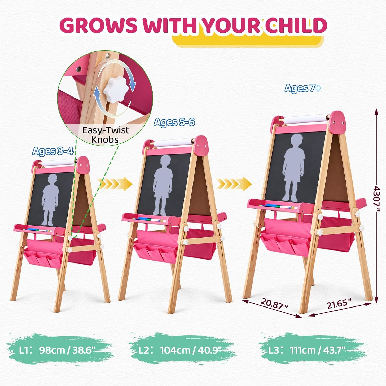 JOYMOR Wooden Easel for Kids Foldable&Adjustable Height Storage Trays