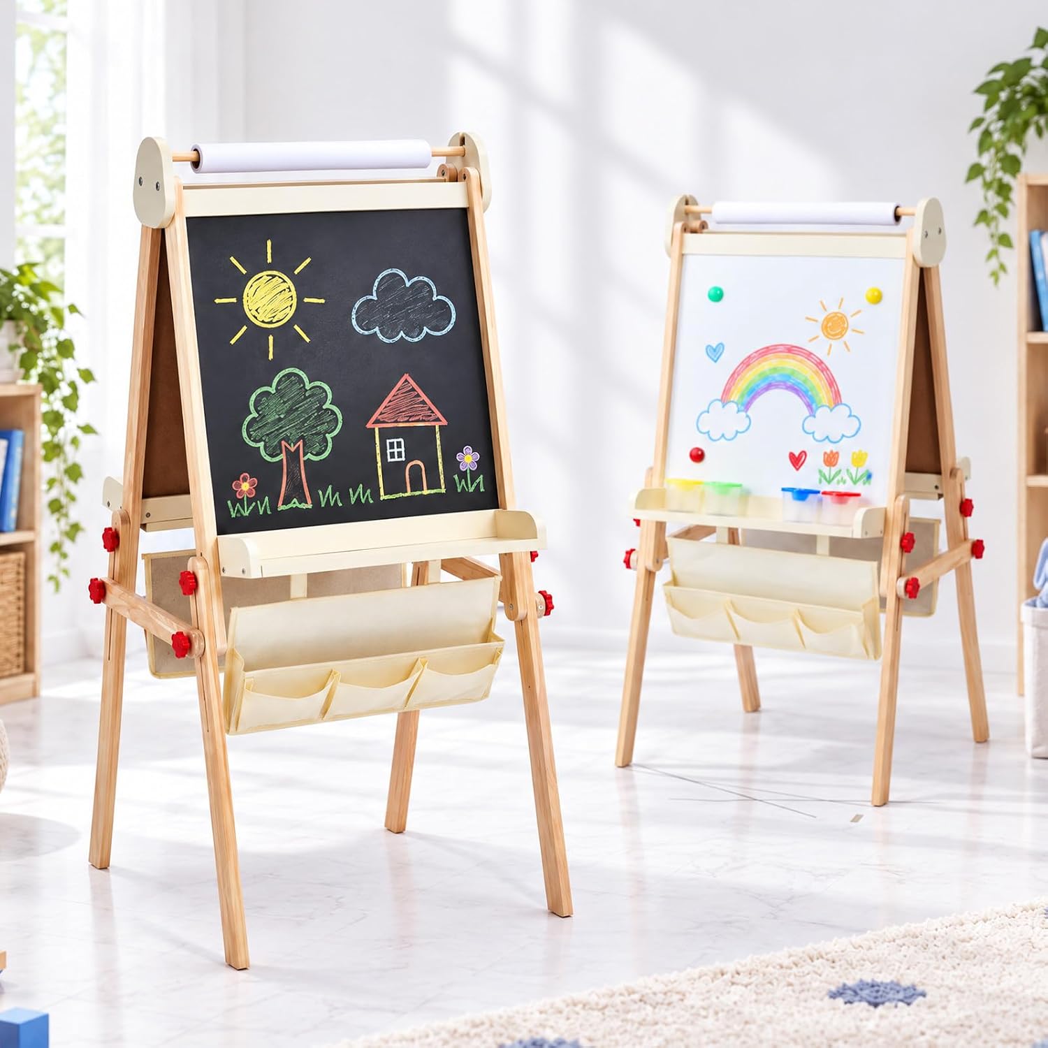 JOYMOR Wooden Easel for Kids Foldable&Adjustable Height Storage Trays