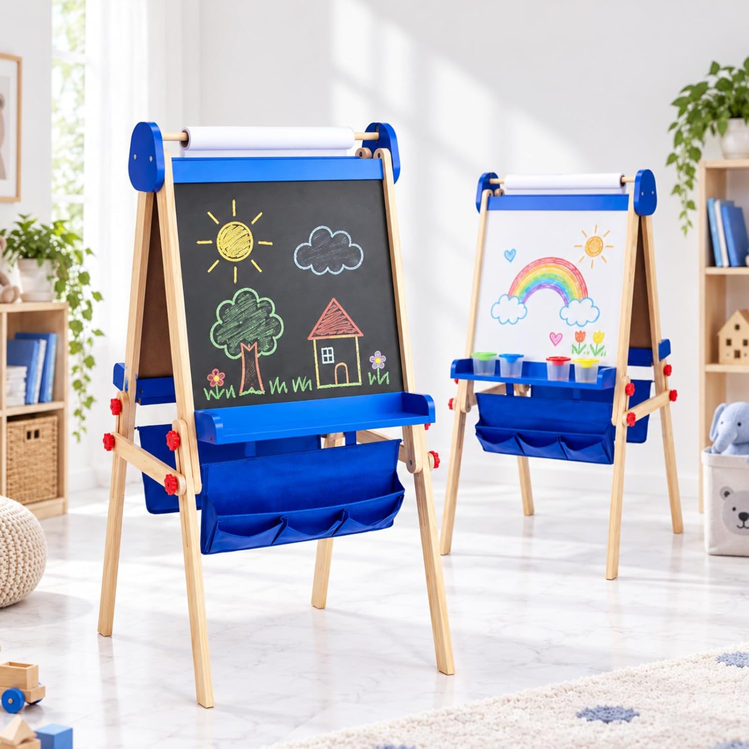JOYMOR Wooden Easel for Kids Foldable&Adjustable Height Storage Trays