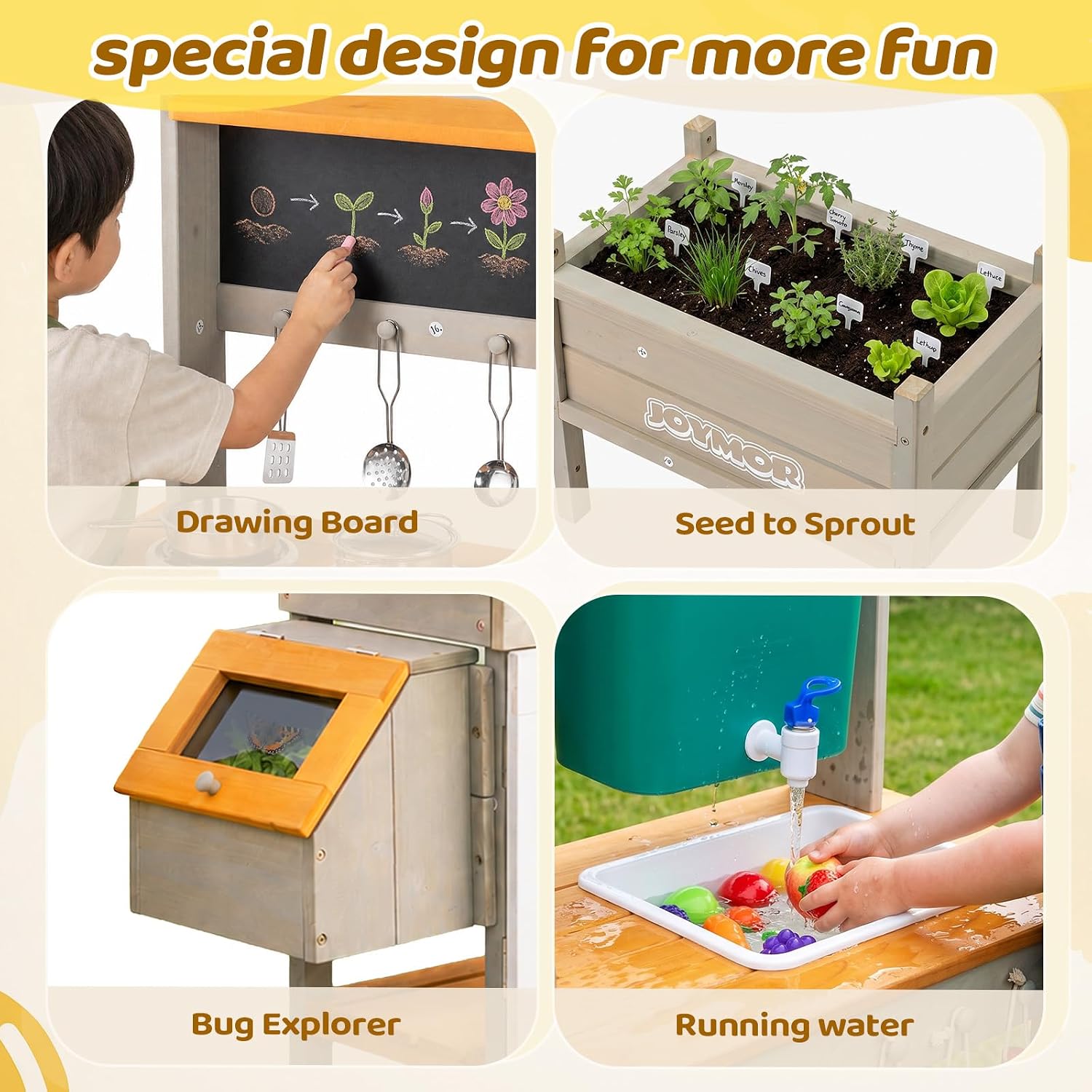 JOYMOR Kids Outdoor Mud Kitchen Sink Stove Planter Insect Box Storage Bin