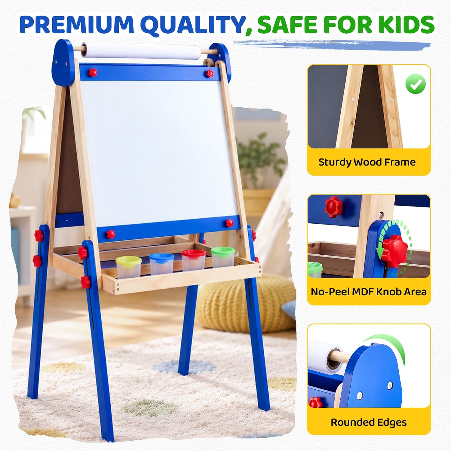 JOYMOR Wooden Easel for Kids Double-Sided Height Adjustable Painting