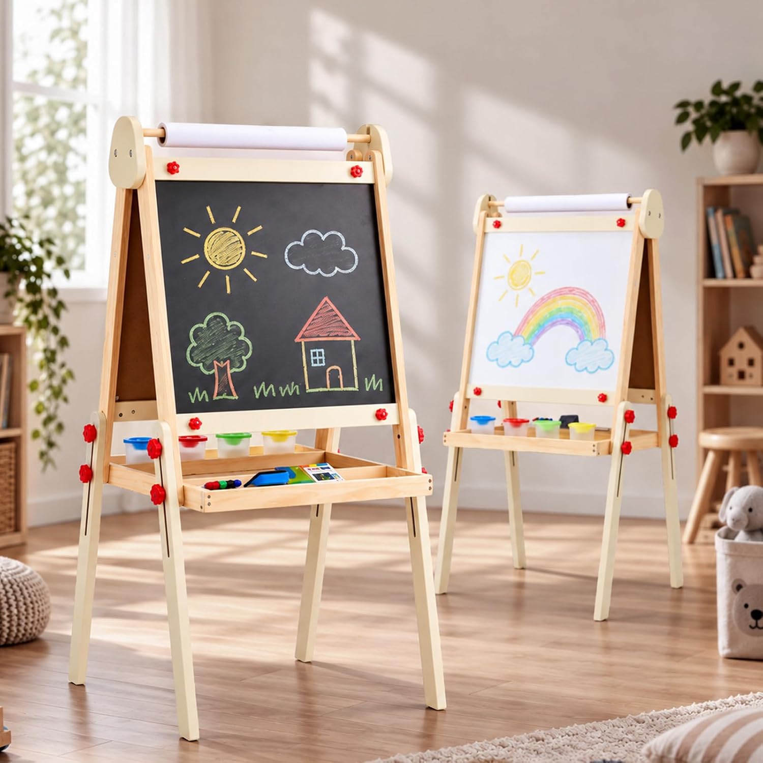 JOYMOR Wooden Easel for Kids Double-Sided Height Adjustable Painting