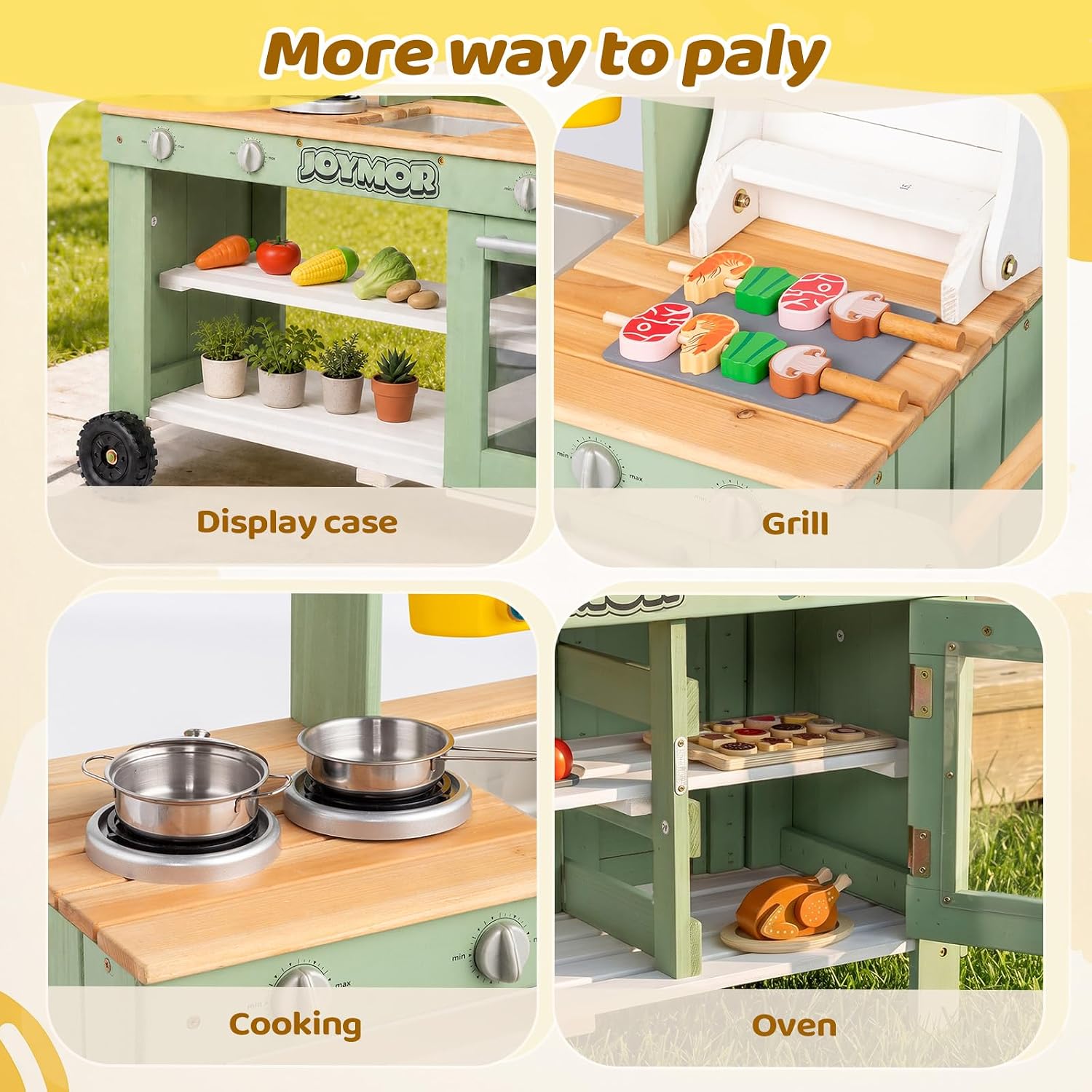 JOYMOR Kids Outdoor Mud Kitchen Wheeled Fir Sink Stove Grill Kids Gift