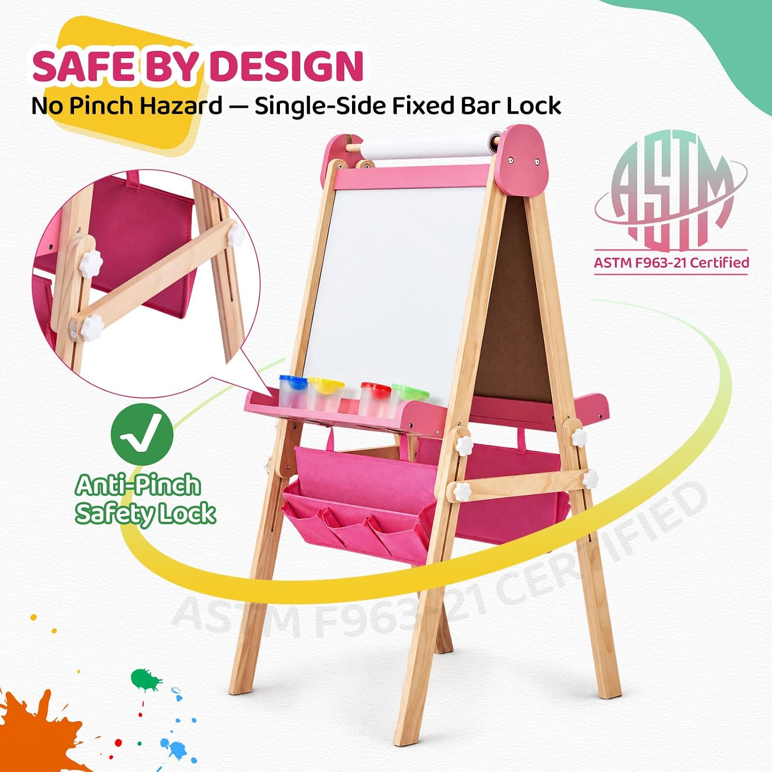 JOYMOR Wooden Easel for Kids Foldable&Adjustable Height Storage Trays