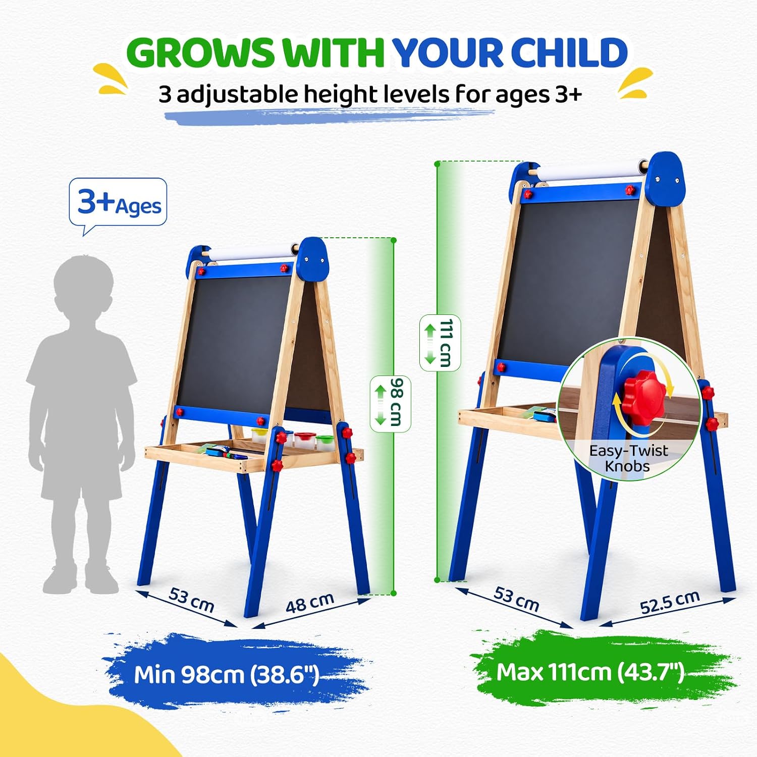 JOYMOR Wooden Easel for Kids Double-Sided Height Adjustable Painting