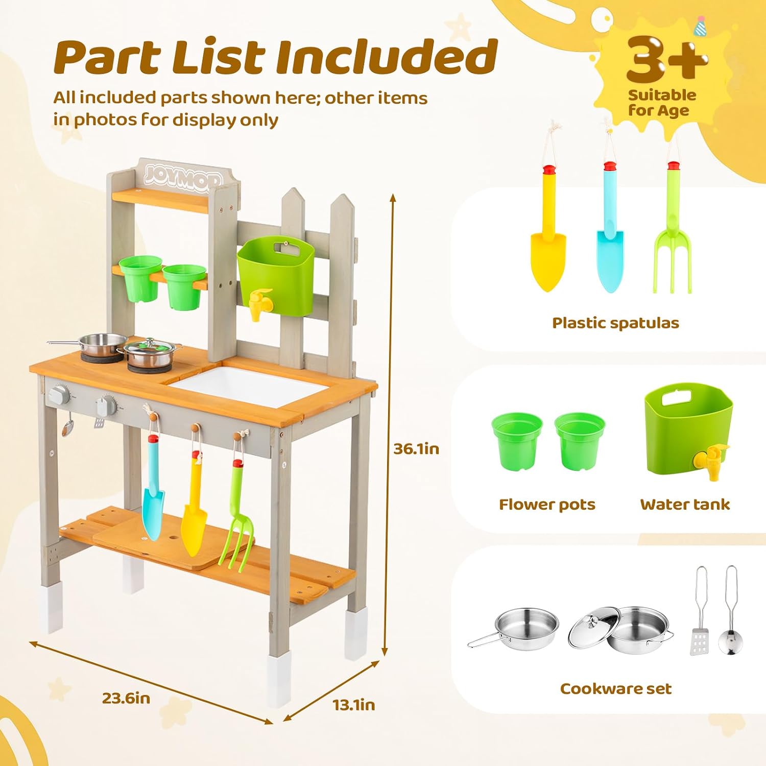 JOYMOR Outdoor Kids Mud Kitchen Playset with Faucet Pots & Garden Tools