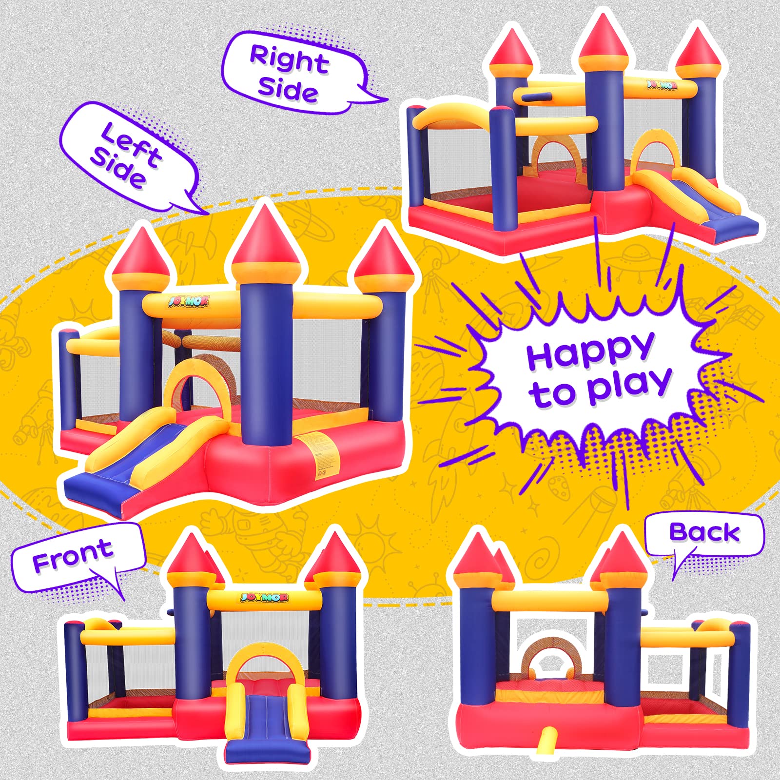 JOYMOR Inflatable Bounce Castle House with Slide & Blower – Backyard Fun