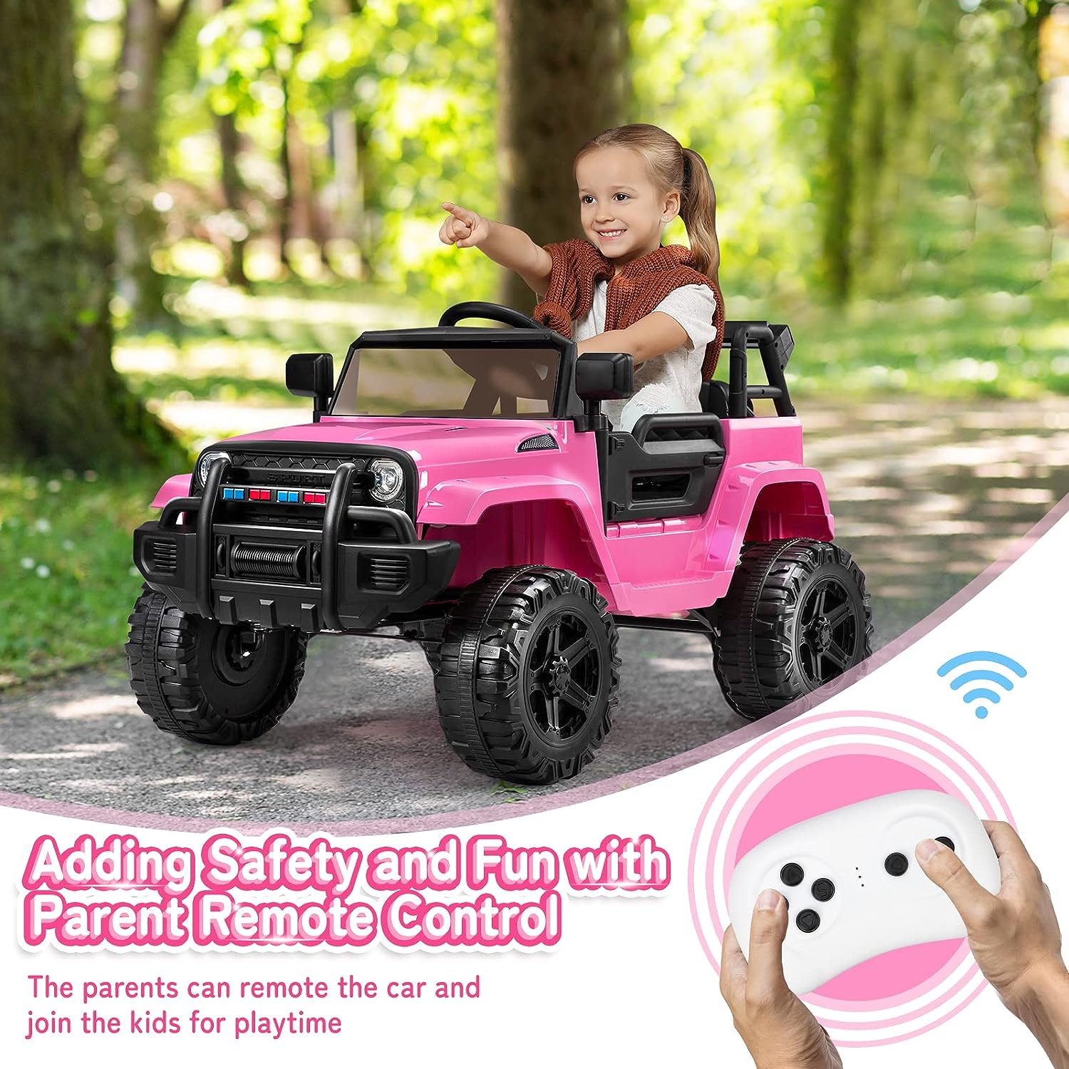 JOYMOR Ride on Truck with Remote Control, 4 Wheels 12V Battery Powered