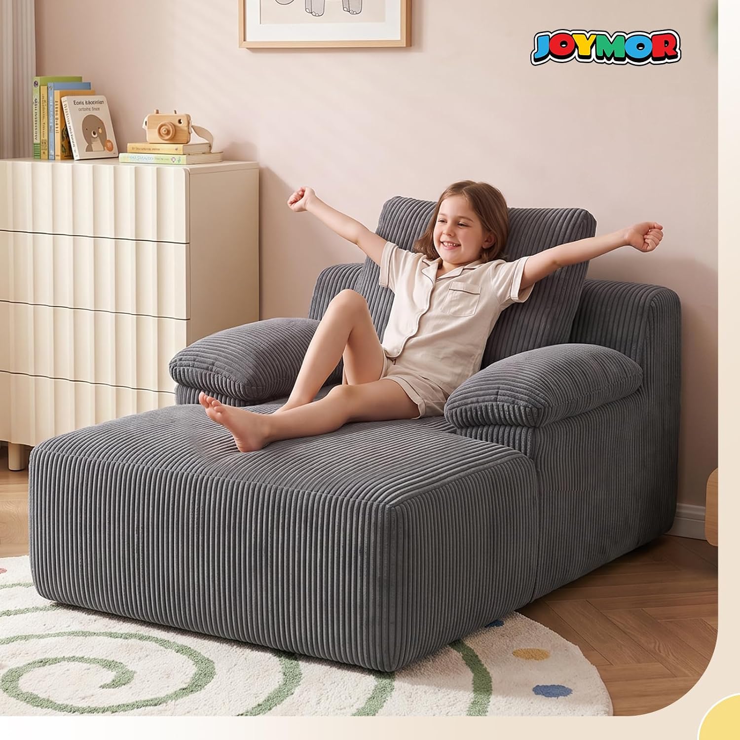 JOYMOR Chaise Lounge Chair Corduroy Upholstered Boneless Kids Sofa Bed