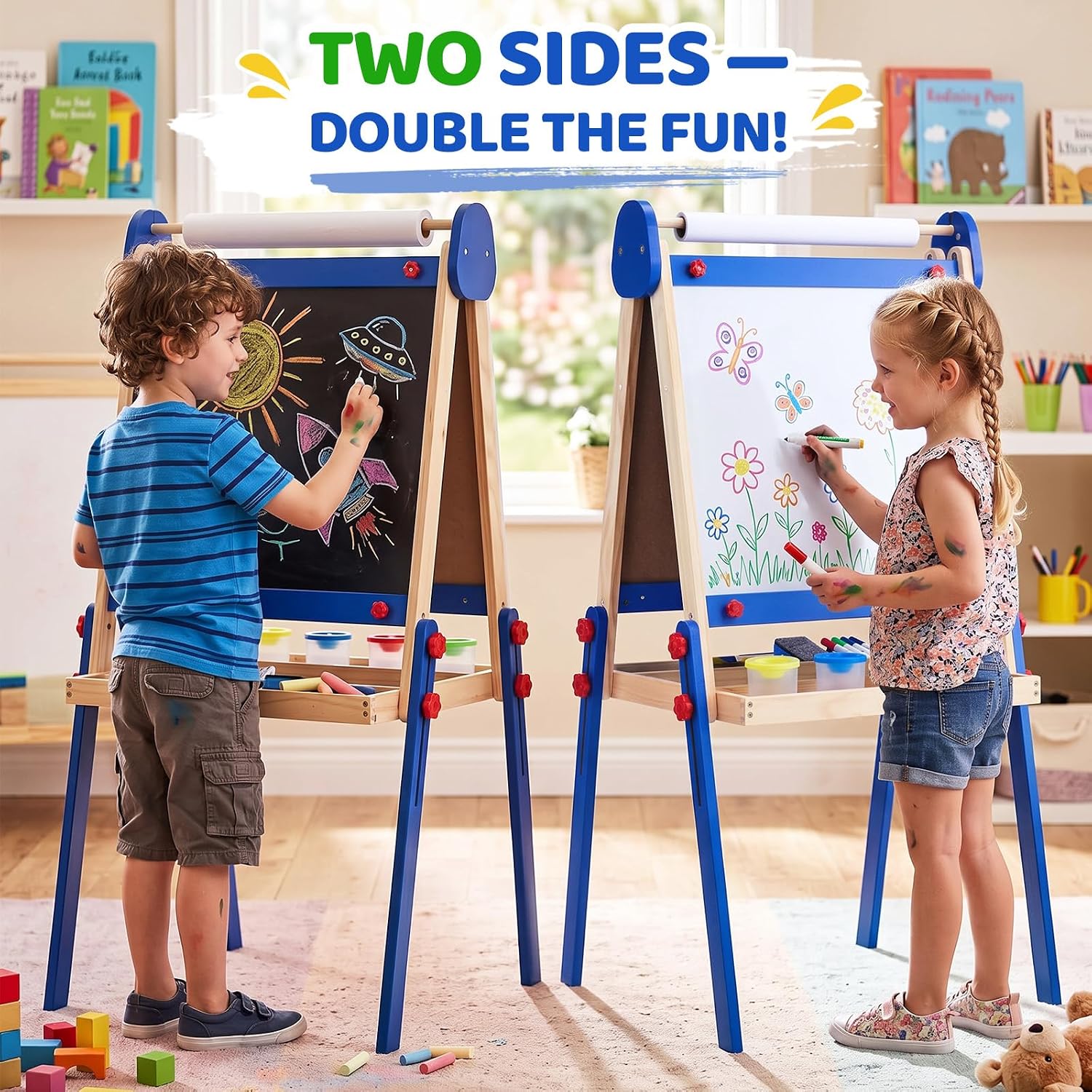 JOYMOR Wooden Easel for Kids Double-Sided Height Adjustable Painting