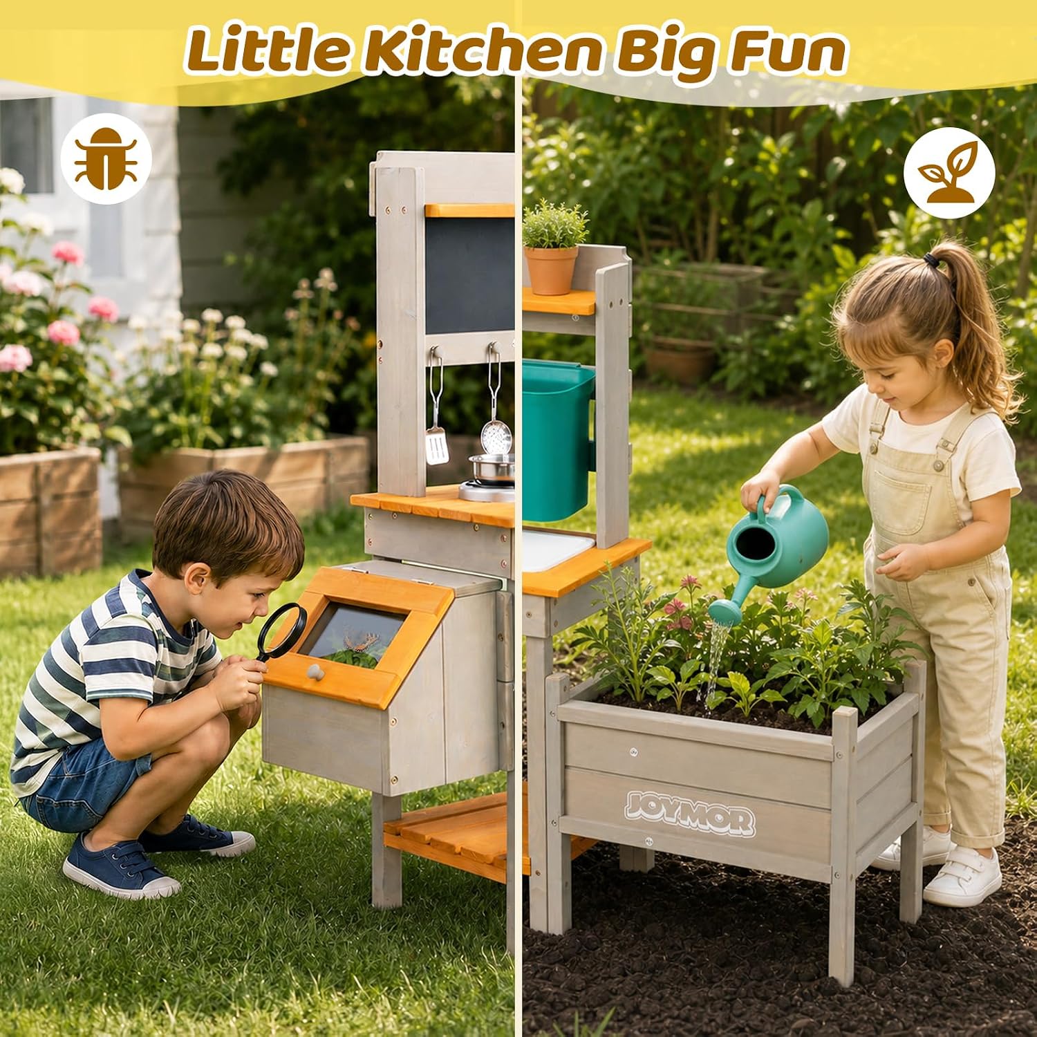 JOYMOR Kids Outdoor Mud Kitchen Sink Stove Planter Insect Box Storage Bin