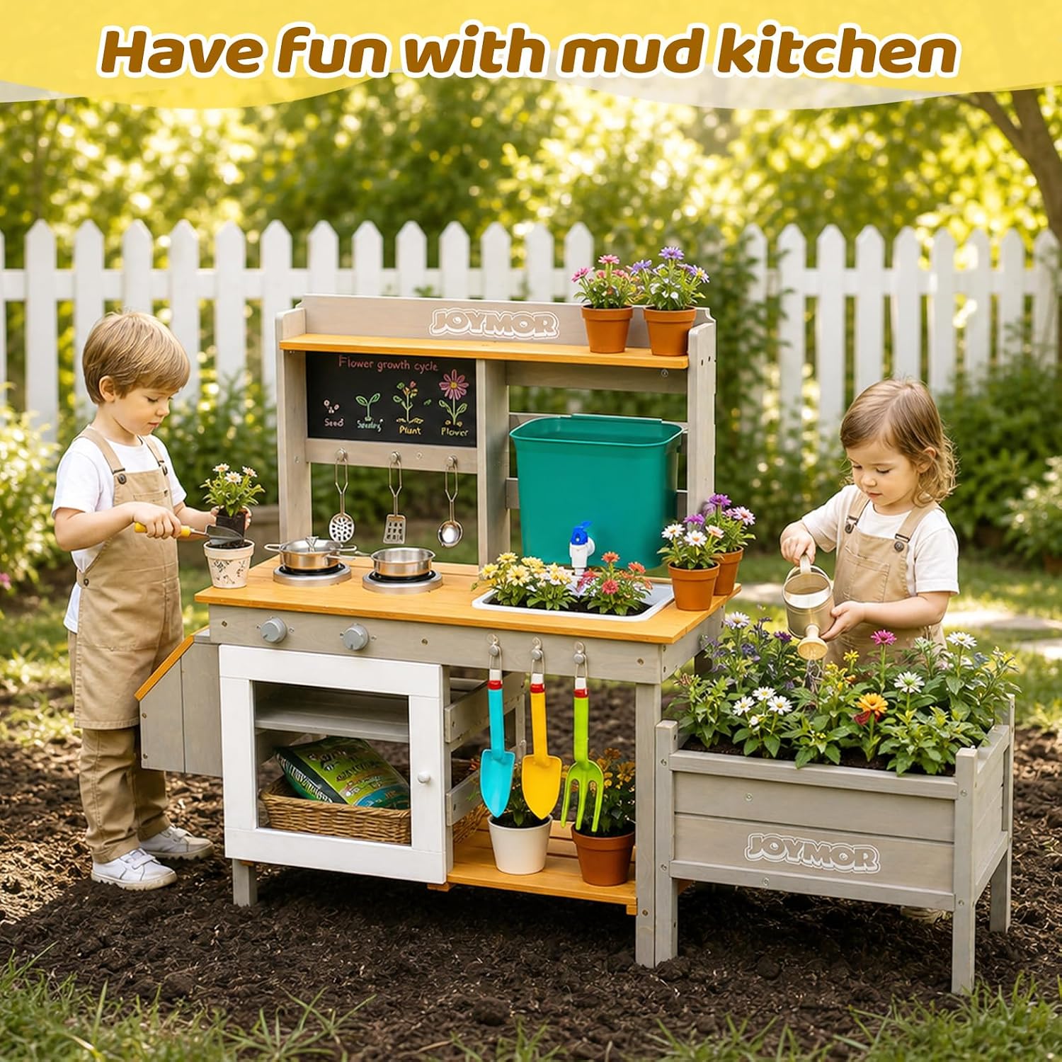 JOYMOR Kids Outdoor Mud Kitchen Sink Stove Planter Insect Box Storage Bin