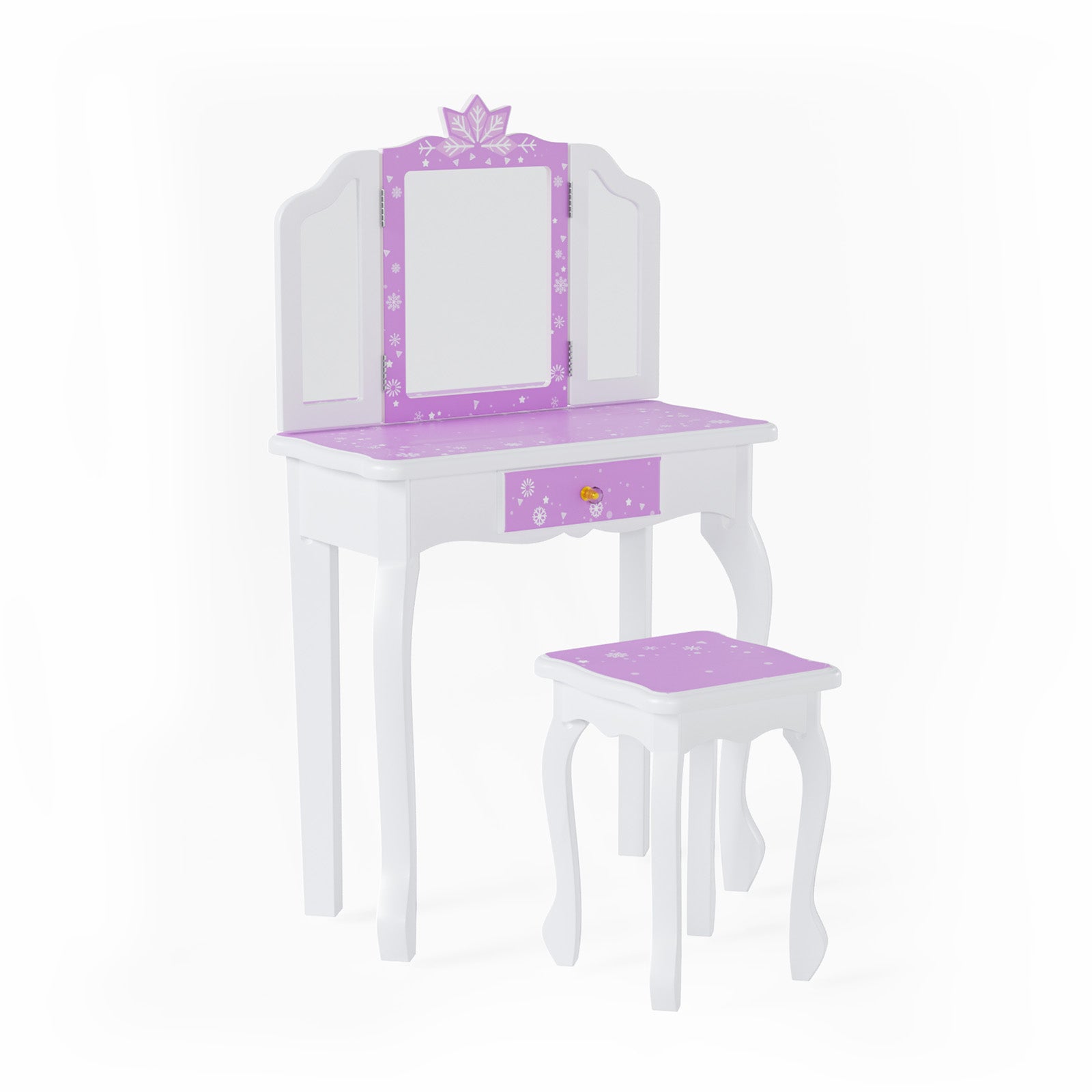 Runesol Kids Dressing Table With Stool and Mirror for 3 7 Years White  Wooden Makeup Vanity Table With 3 Drawers, Christmas Girl Gifts 