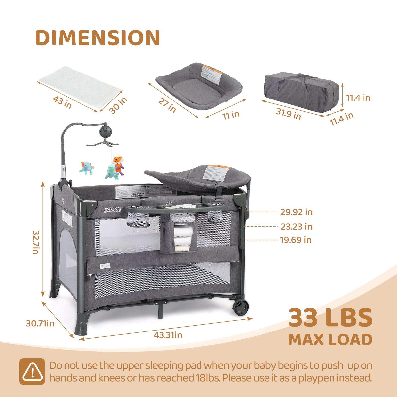 JOYMOR 3 in 1 Baby Bassinets Bedside Sleeper with Mattress and Sheet