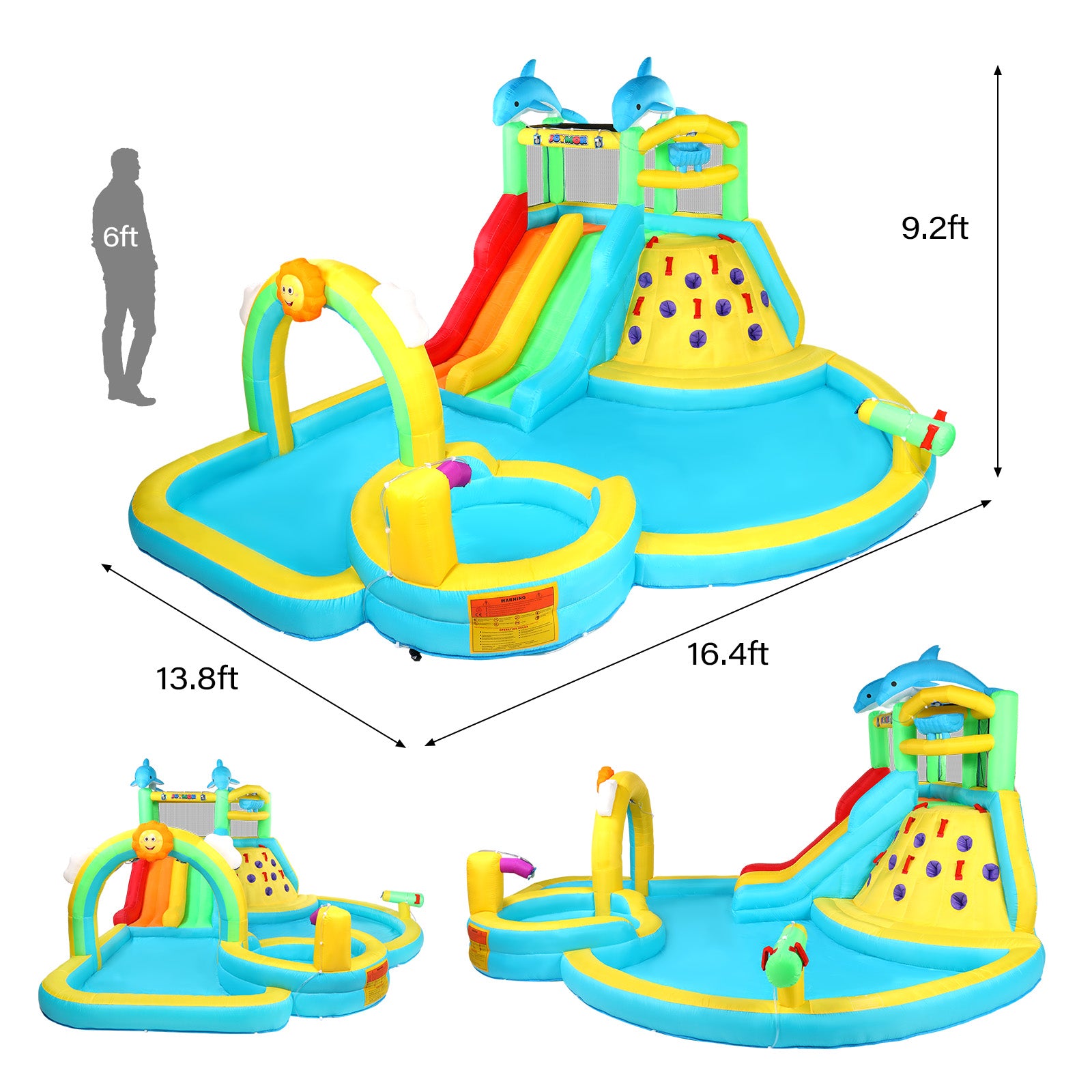 JOYMOR 8 in 1 Kids Backyard inflatable Water Slide Bounce House with Pool