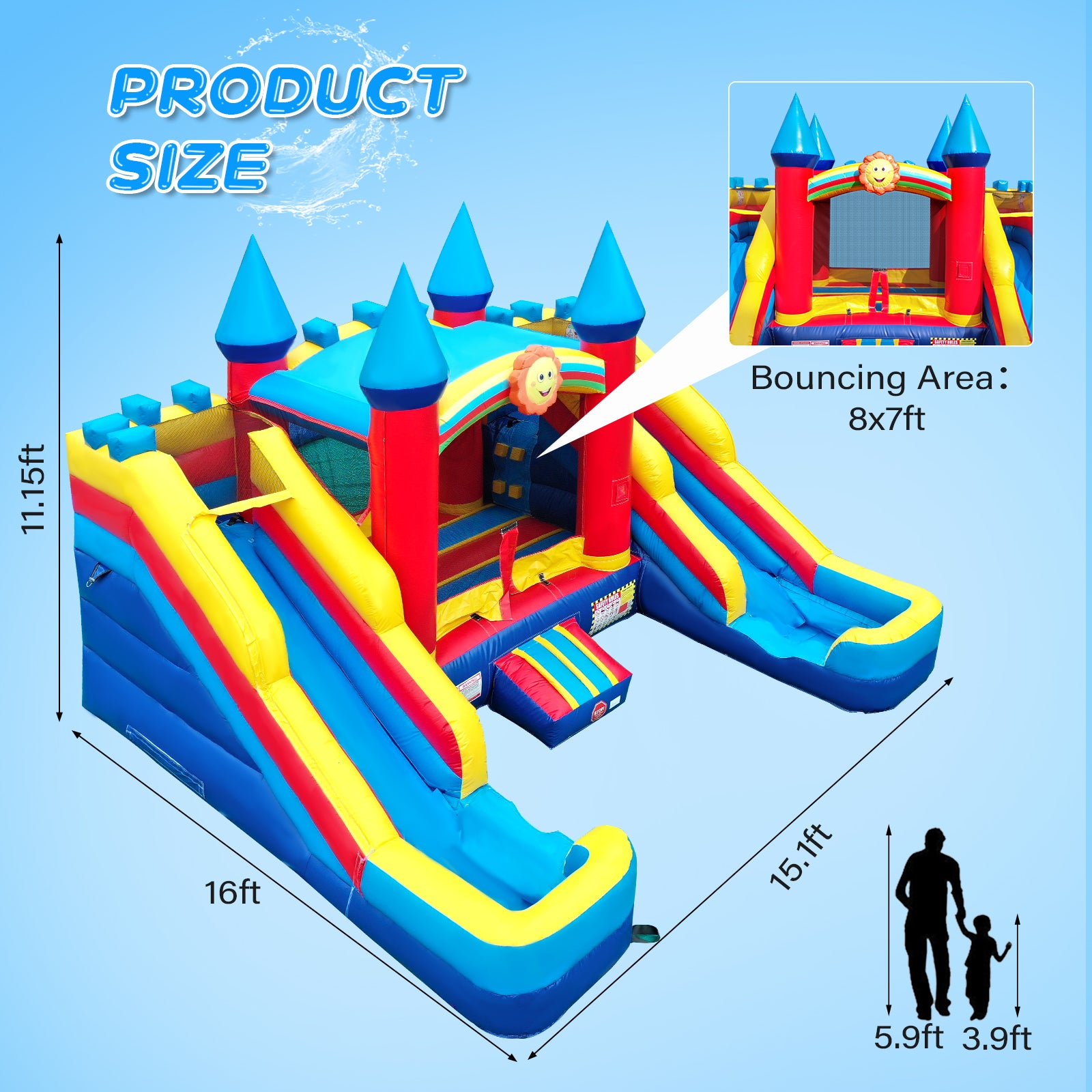 JOYMOR Commercial Grade Inflatable Bounce House with Double Water Slides