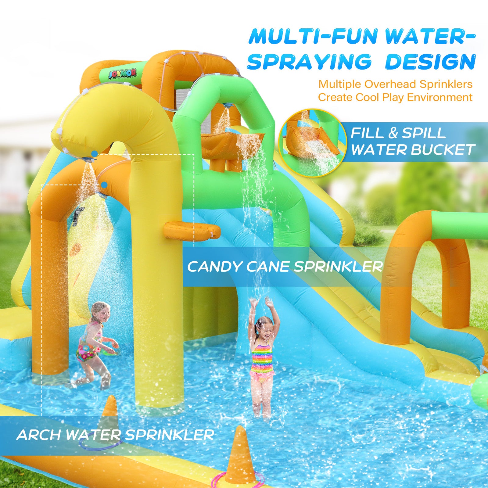 JOYMOR 10-in-1 Kids Backyard inflatable Water Slide Bounce House with Pool