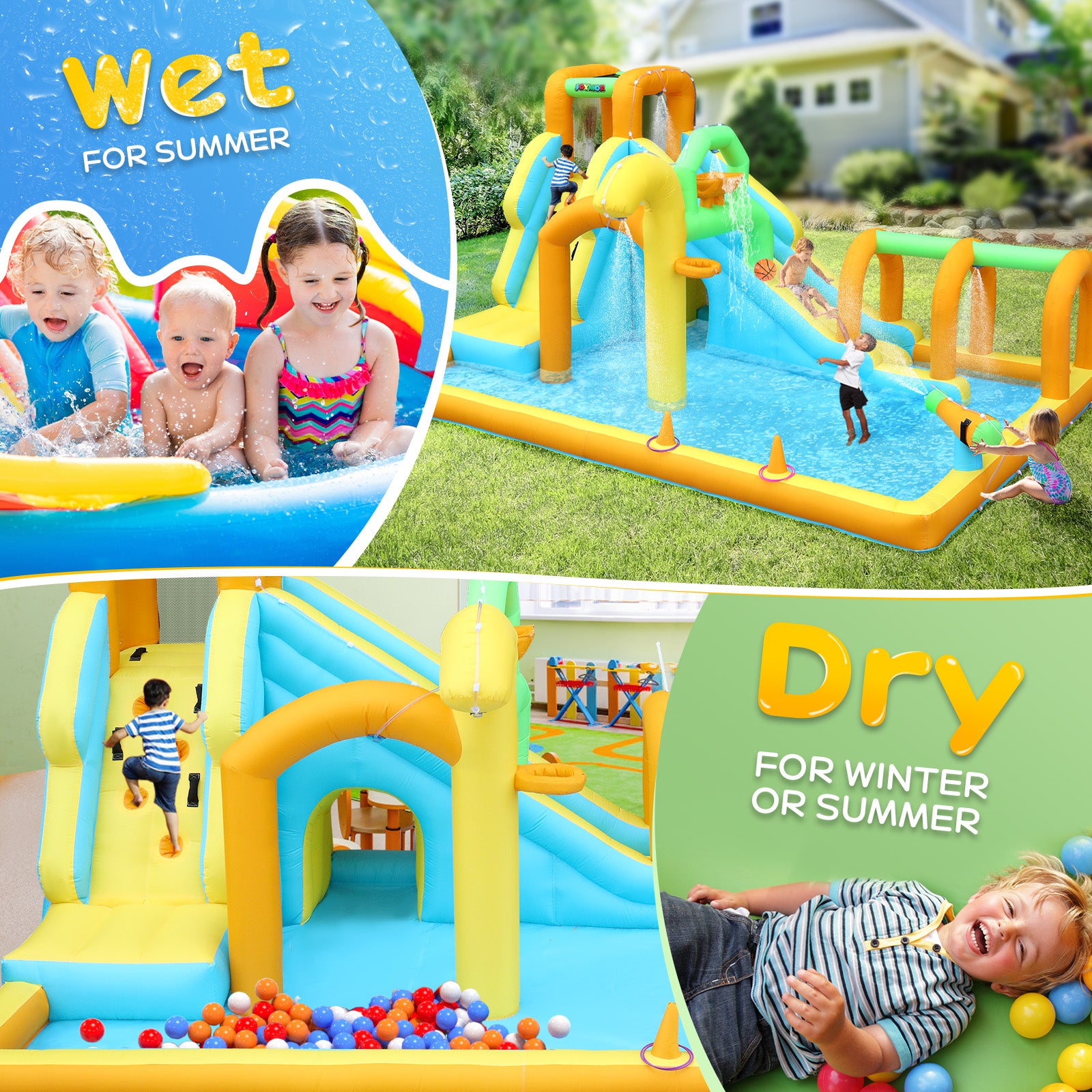 JOYMOR 10-in-1 Kids Backyard inflatable Water Slide Bounce House with Pool