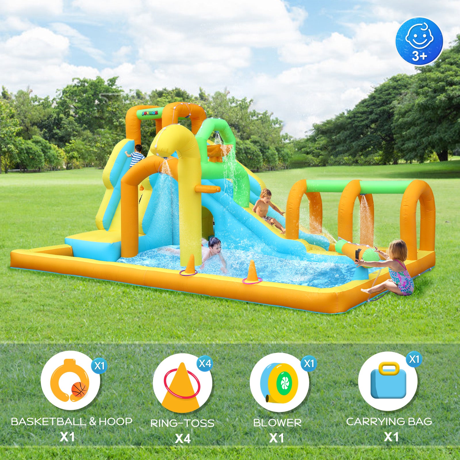 JOYMOR 10-in-1 Kids Backyard inflatable Water Slide Bounce House with Pool