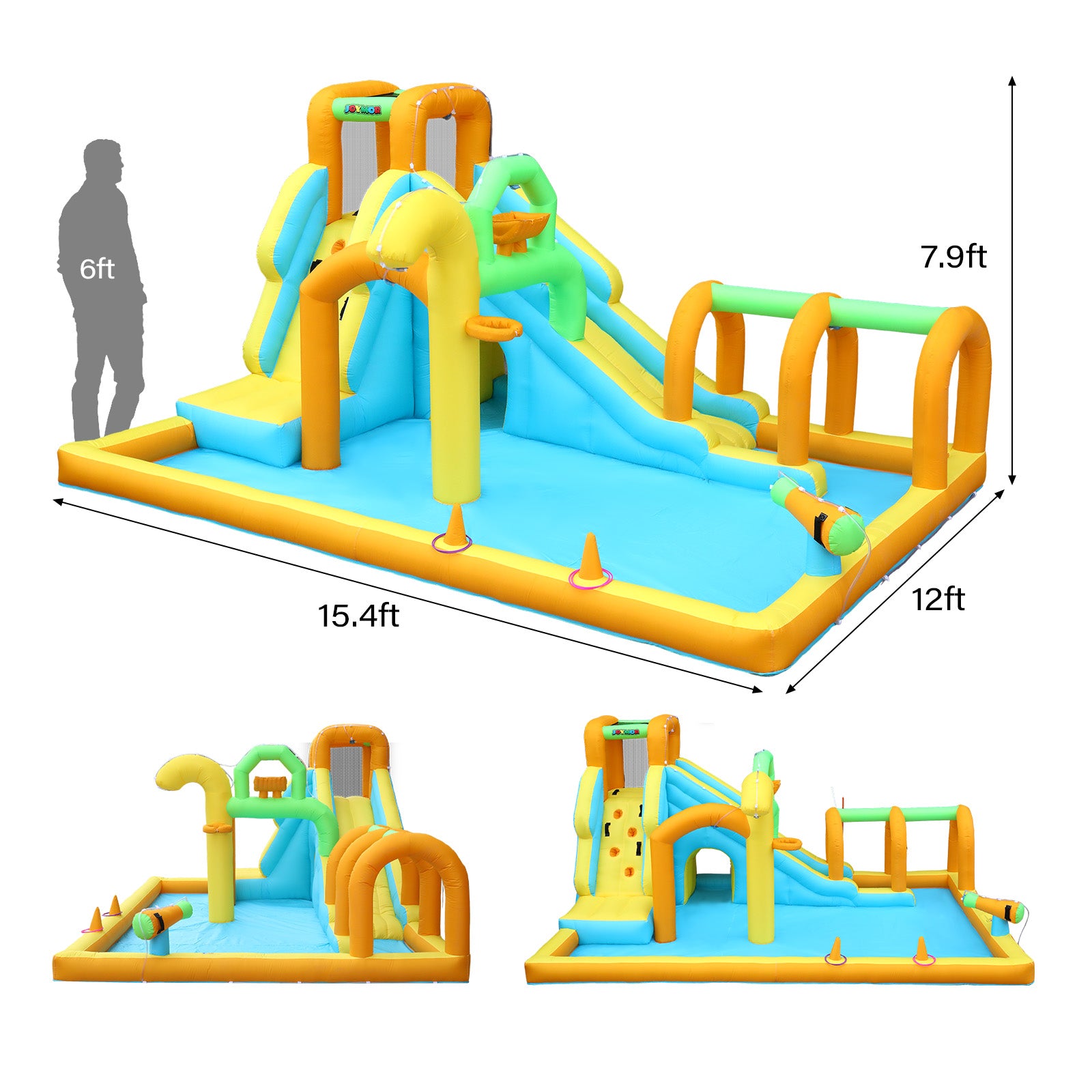 JOYMOR 10-in-1 Kids Backyard inflatable Water Slide Bounce House with Pool