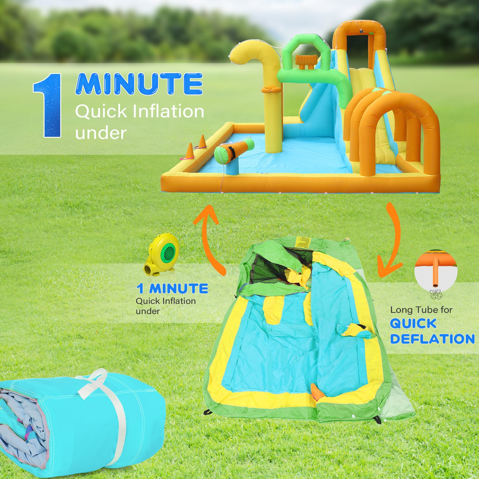 JOYMOR 10-in-1 Kids Backyard inflatable Water Slide Bounce House with Pool