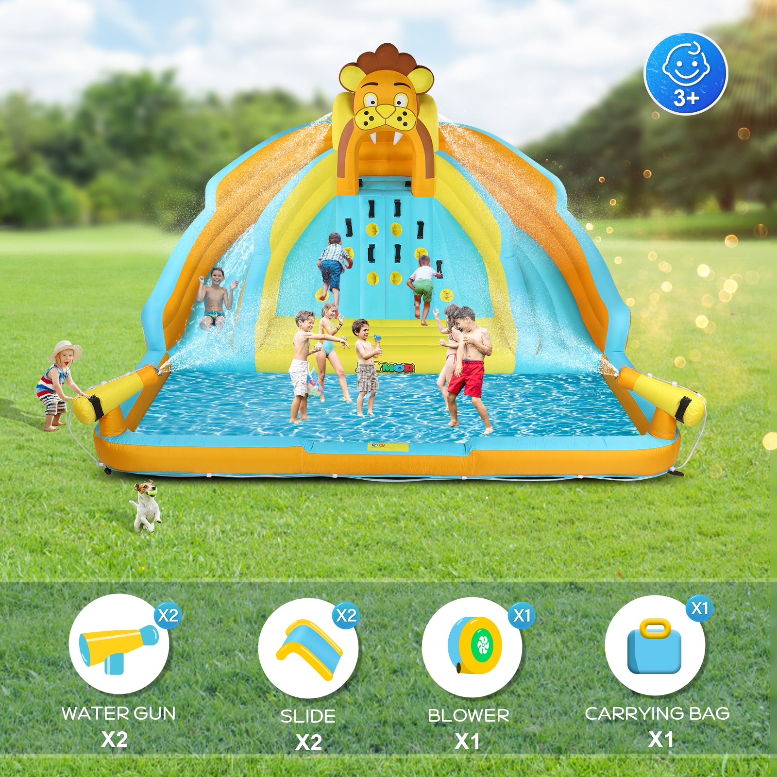 JOYMOR Kids Backyard inflatable Water Slide Bounce House with Pool
