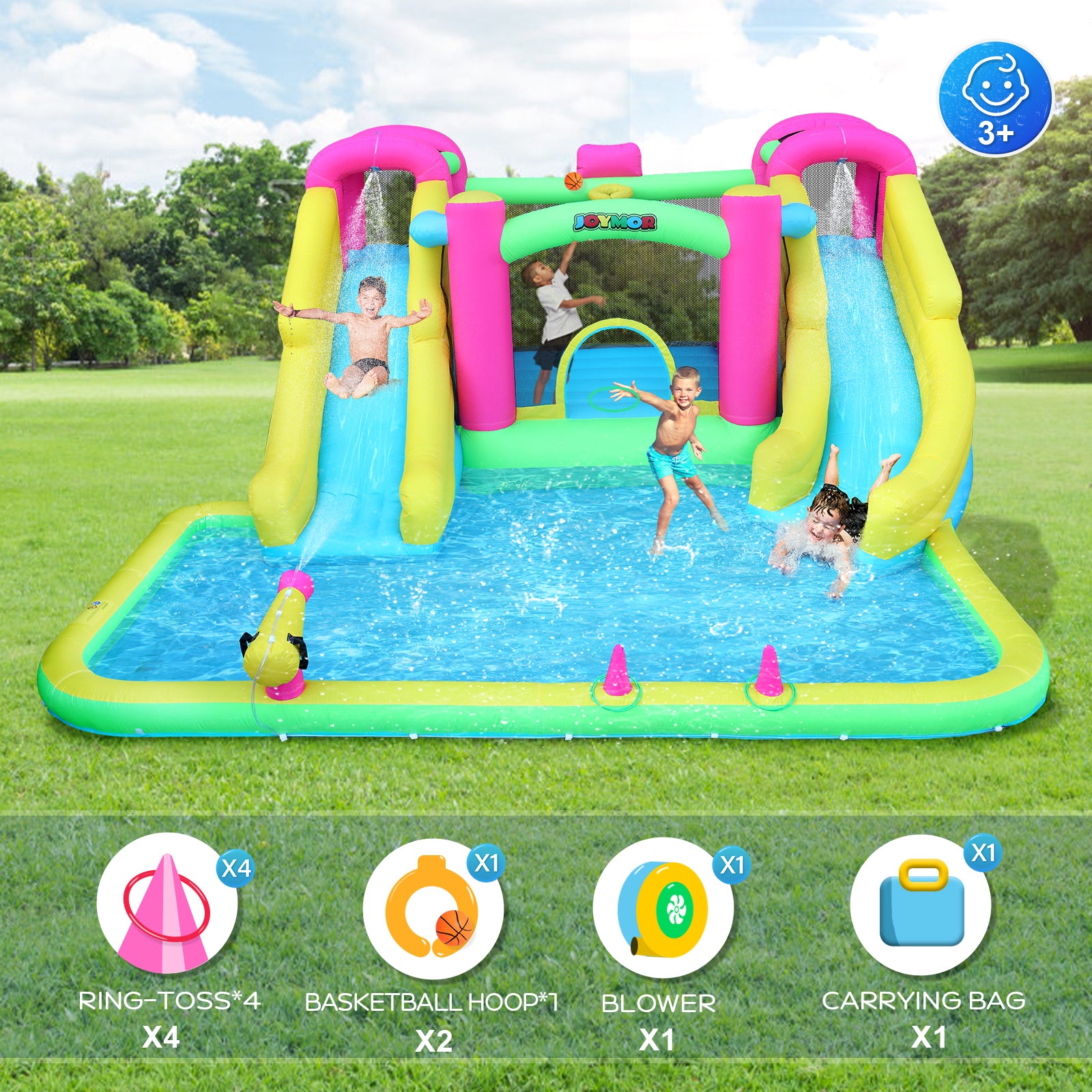 JOYMOR 8-in-1 Backyard Kids Inflatable Water Slide Park